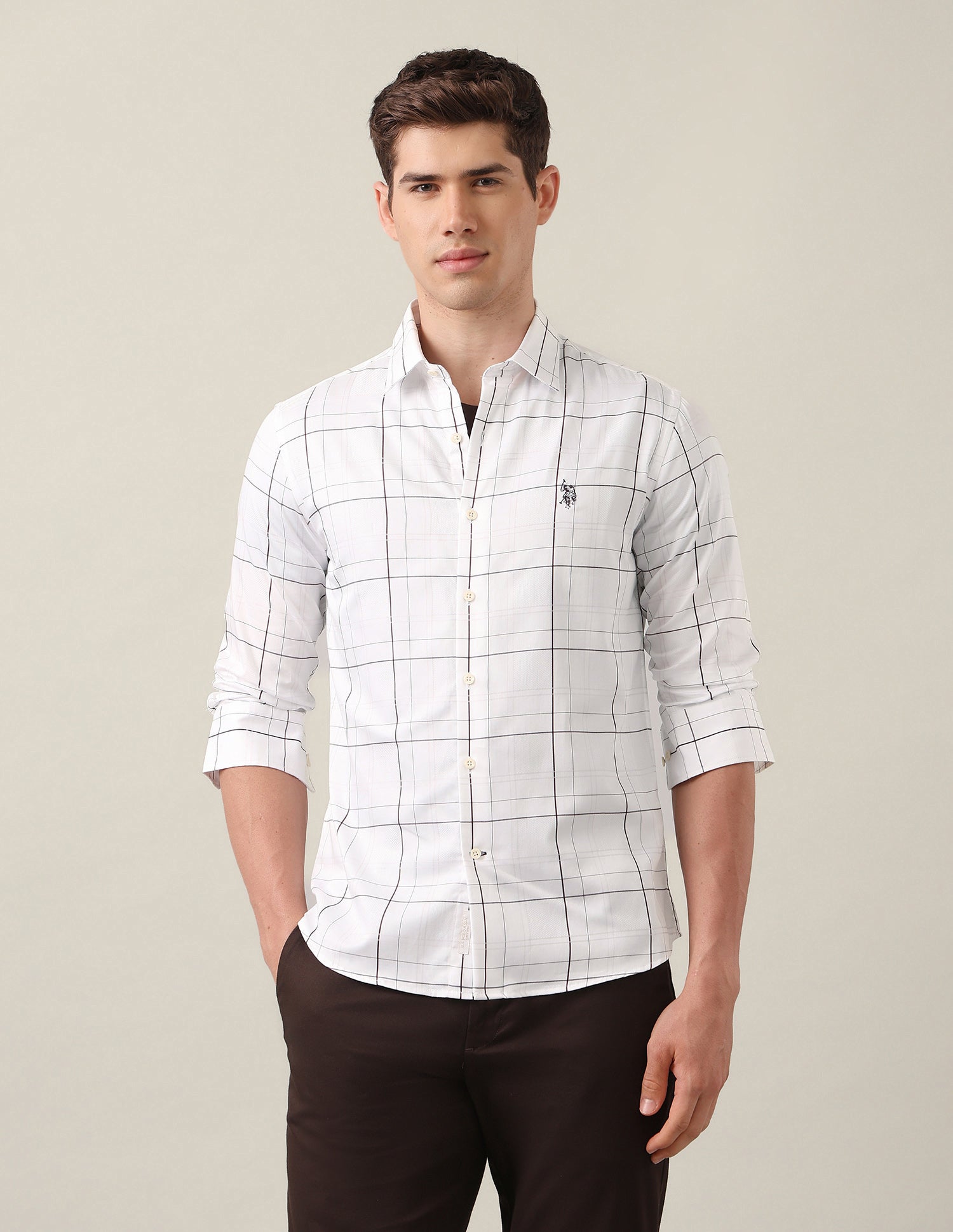 Windowpane Checked Satin Shirt Purple - U.S. Polo Assn. India | Large