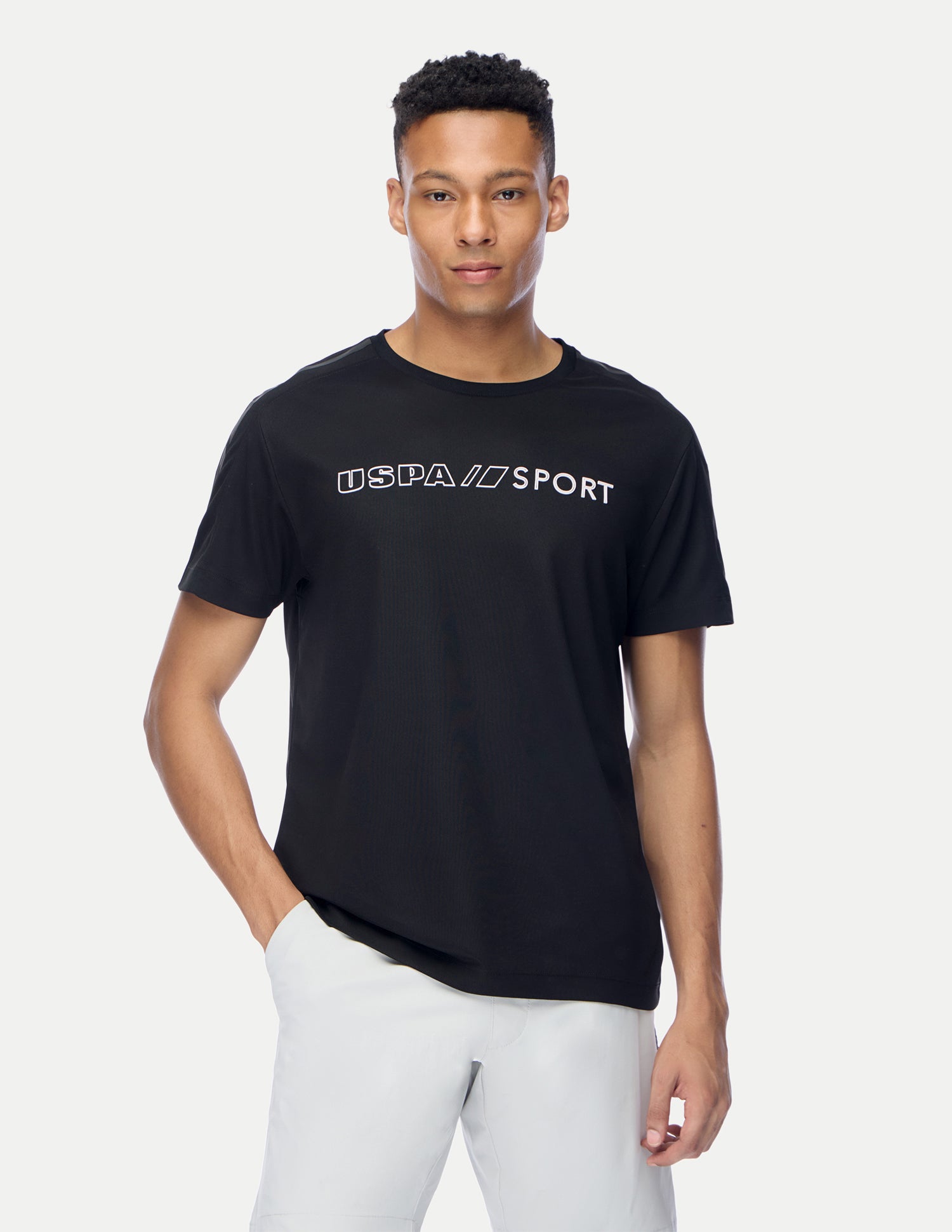 Brand Embossed Regular Fit Active T-Shirt Black - U.S. Polo Assn. India | Large