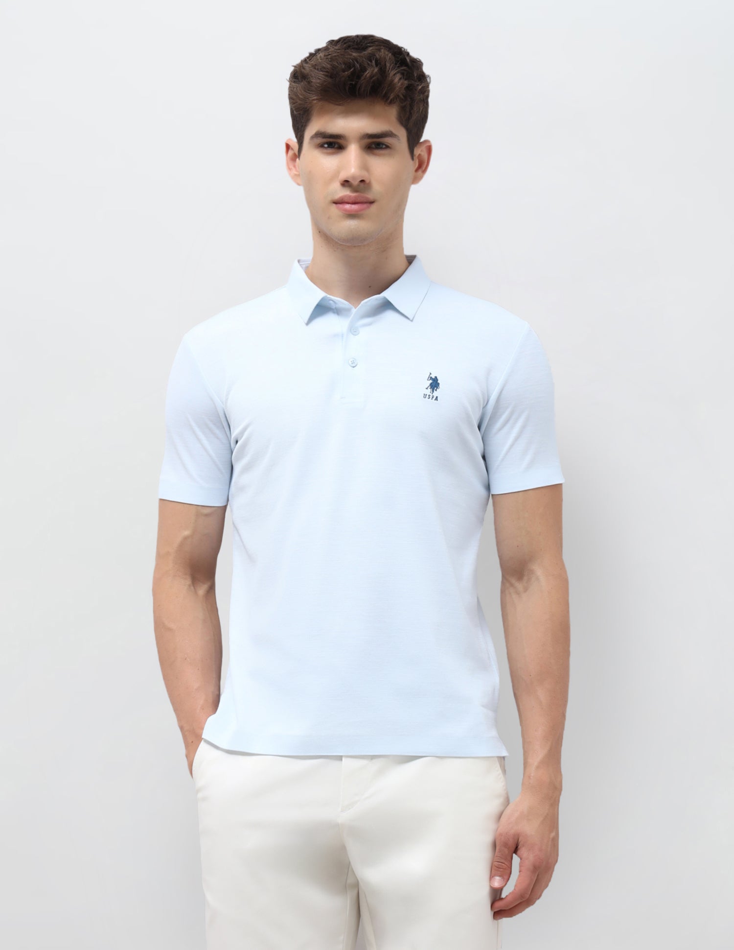Solid Slim Fit Polo Shirt Light Blue - U.S. Polo Assn. India | Large