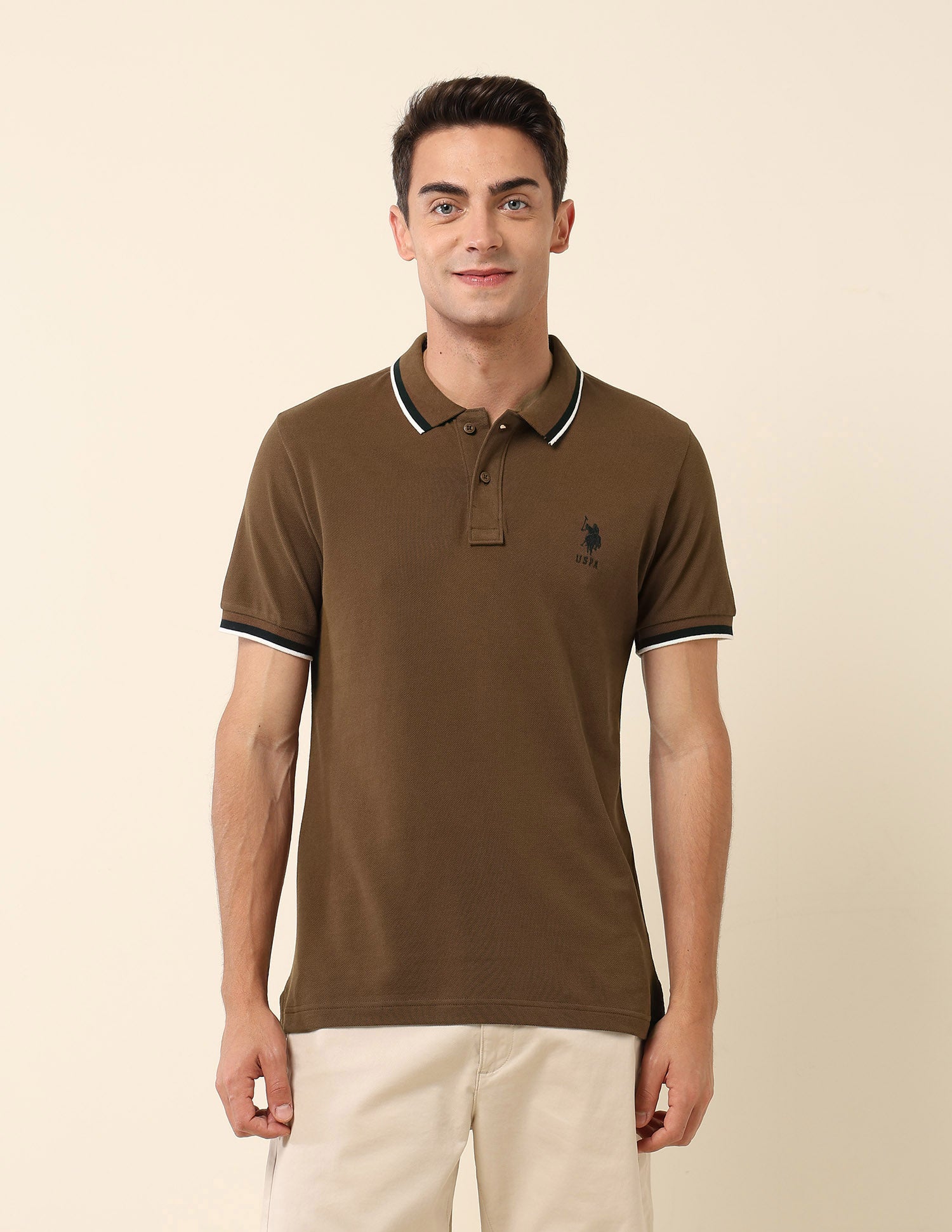 Pure Cotton Slim Fit Polo Shirt Light Brown - U.S. Polo Assn. India | Large