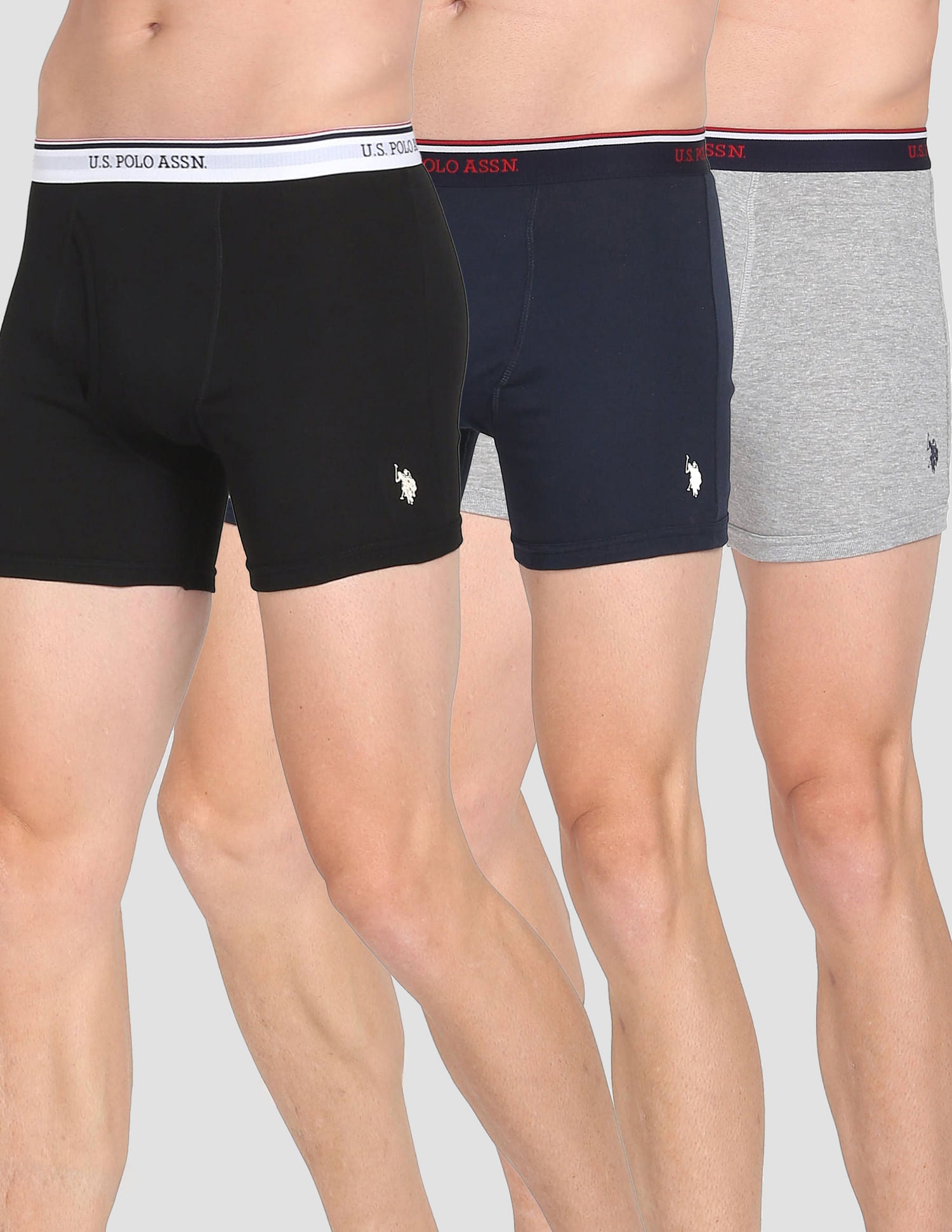 Mid Rise Solid 1667 Trunks - Pack Of 3 Black, Grey Melange and Navy - U.S. POLO ASSN. | Large