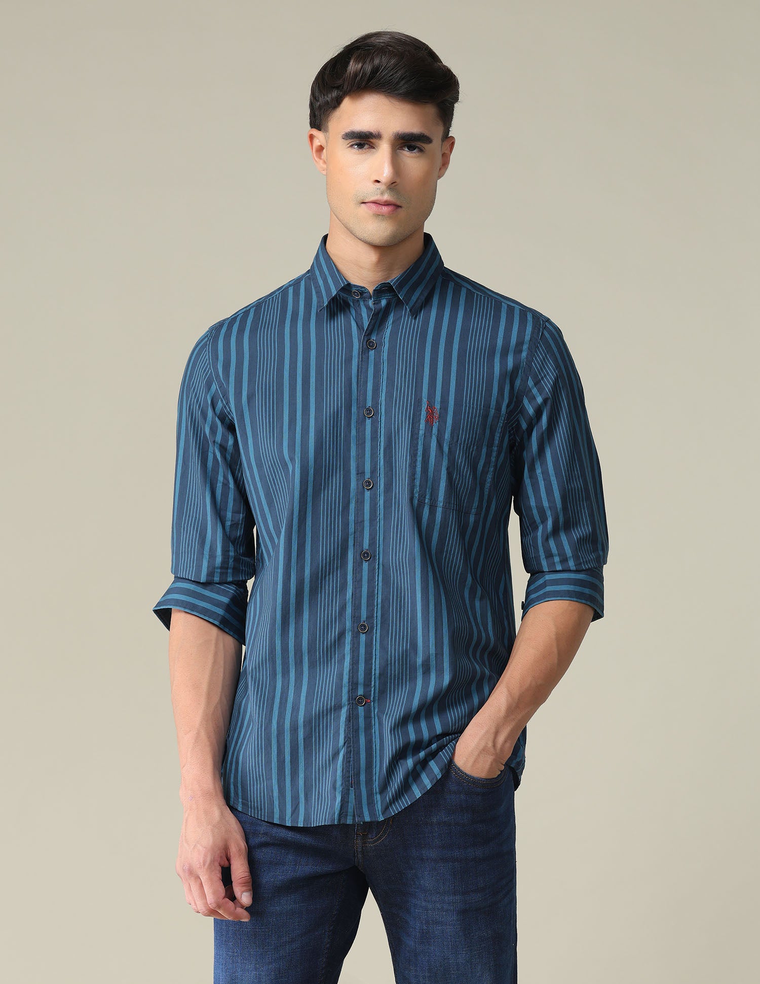 Vertical Stripe Cotton Shirt Navy - U.S. POLO ASSN. | Large