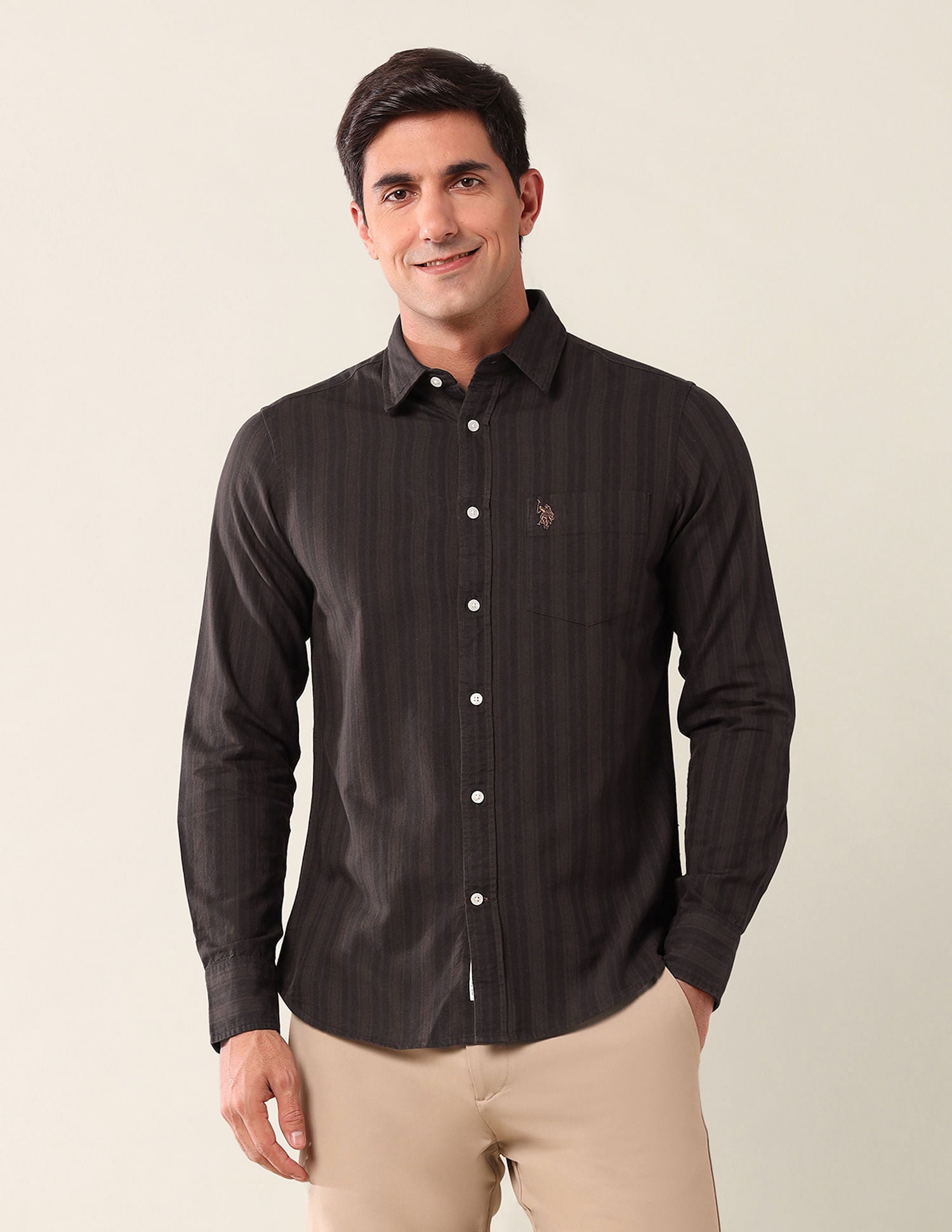 Tailored Fit Striped Shirt Brown - U.S. Polo Assn. India | Large