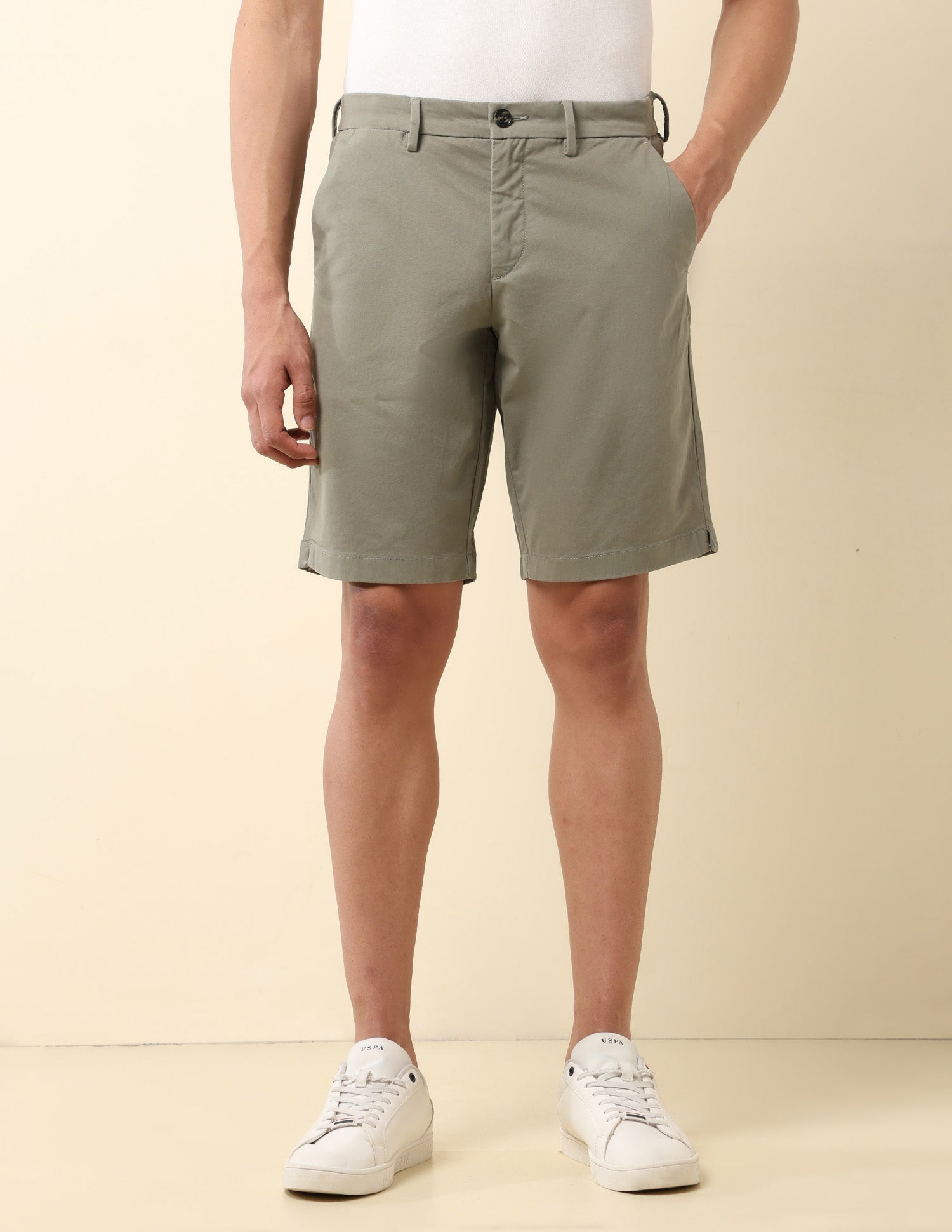 Slim Fit Solid Chino Shorts Sage - U.S. Polo Assn. India | Large
