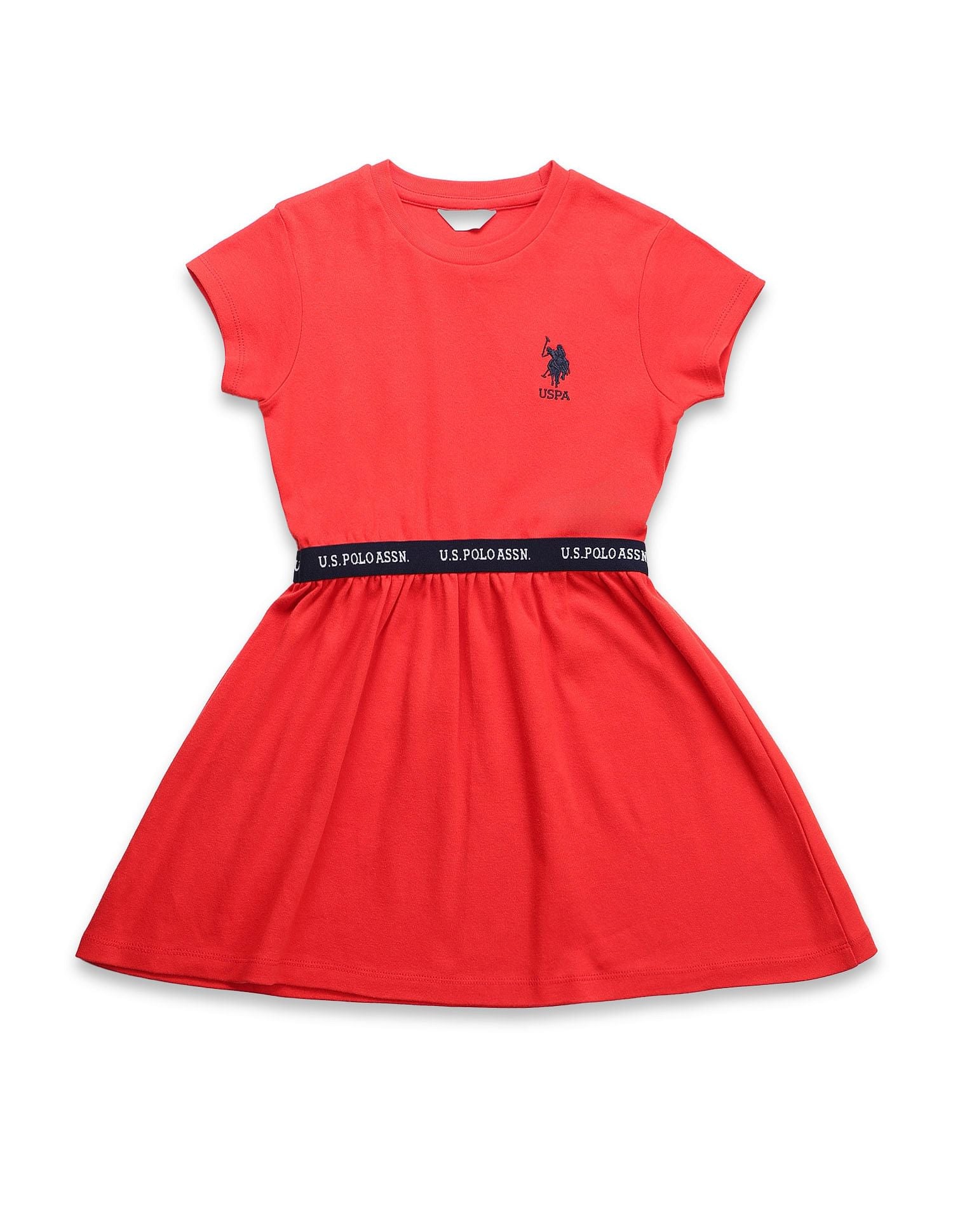 Girls Solid Fit And Flare Dress Red - U.S. POLO ASSN. | Large
