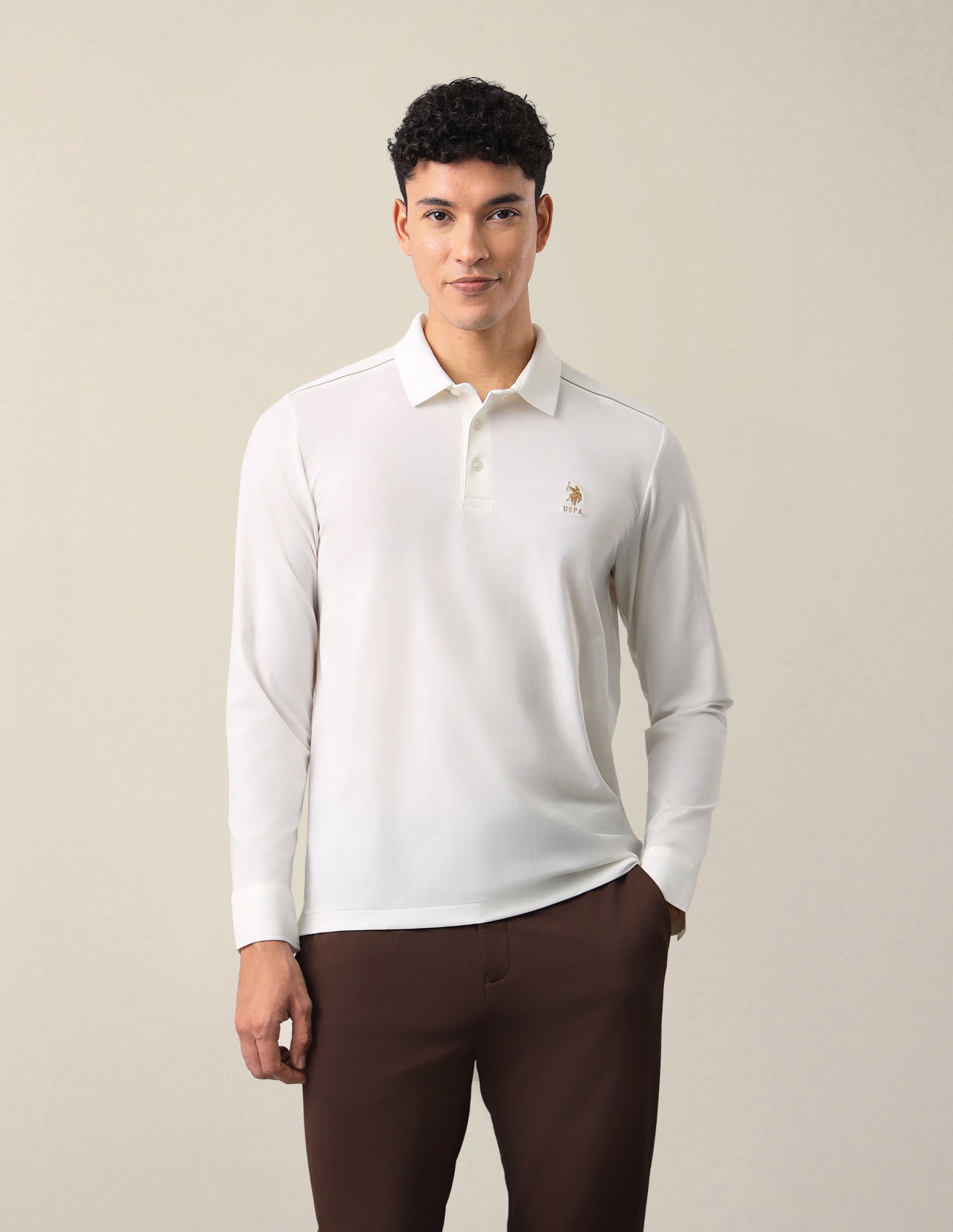 Solid Slim Fit Polo Shirt Off White - U.S. Polo Assn. India | Large