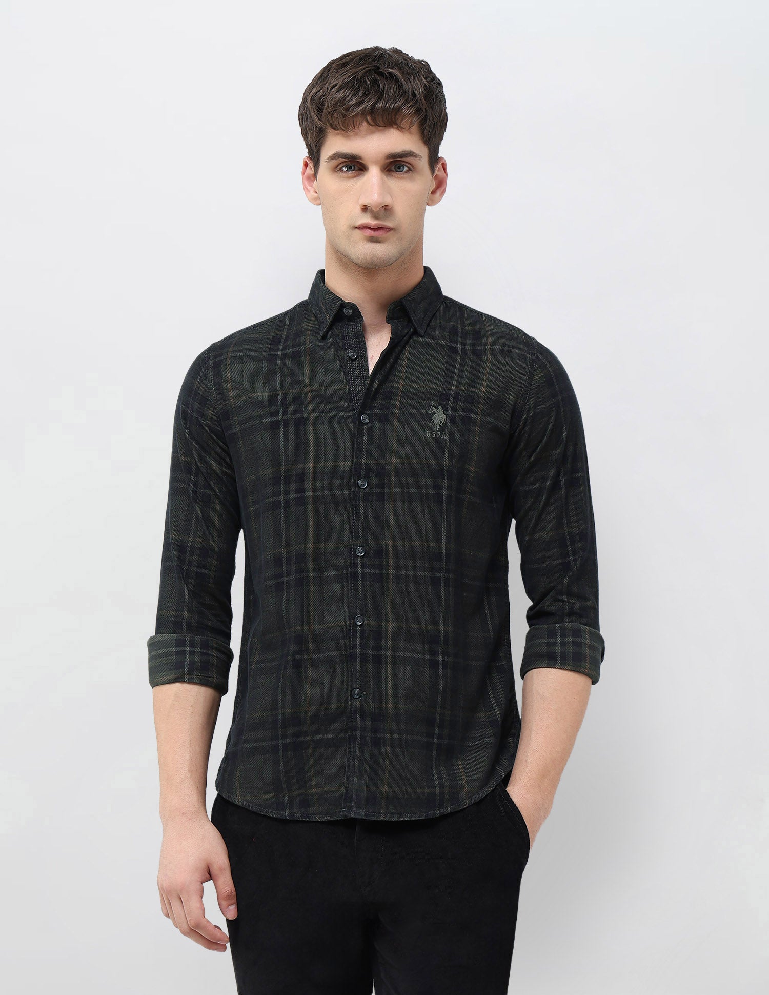 Tartan Checked Corduroy Shirt Olive - U.S. POLO ASSN. | Large