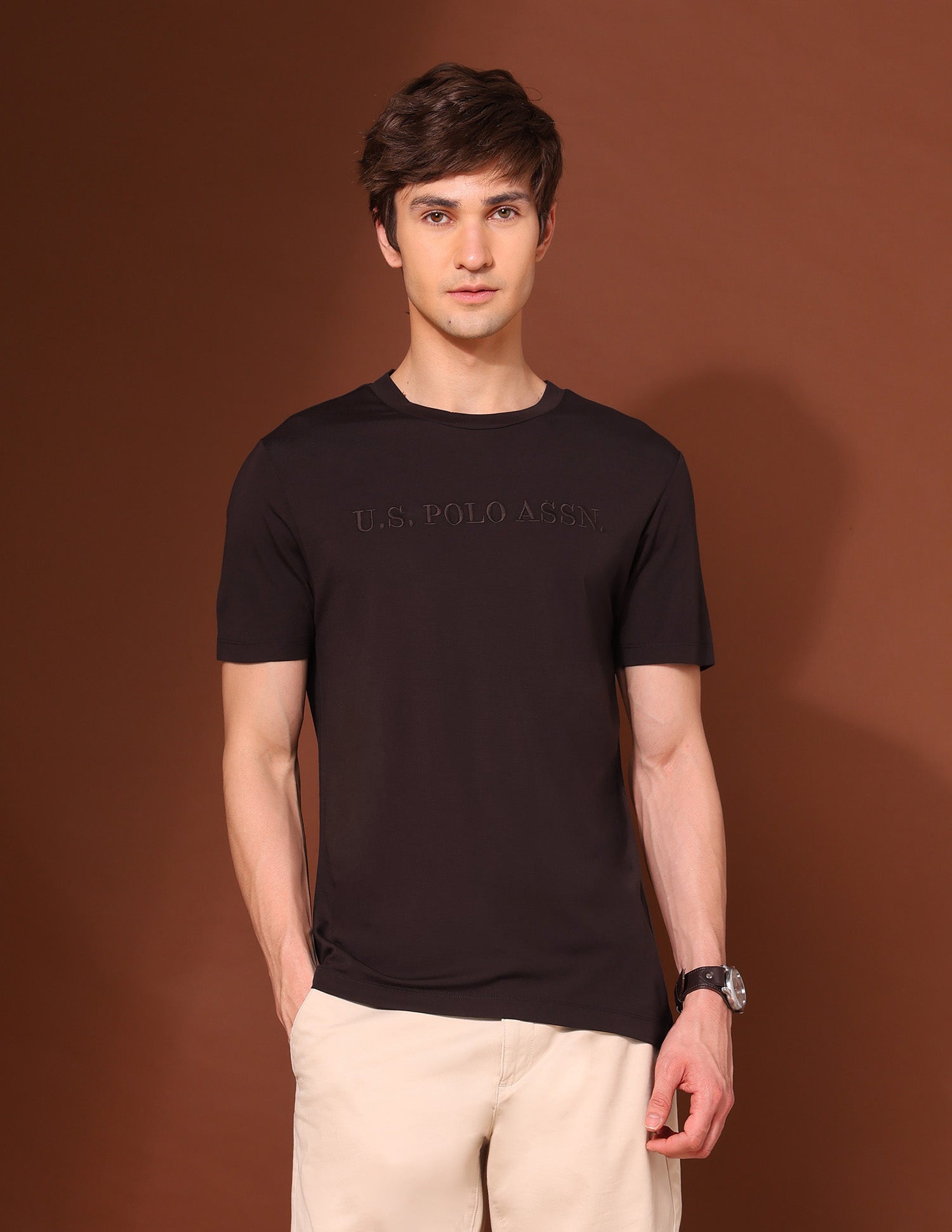 Brand Embroidered Classic T-Shirt Dark Brown - U.S. POLO ASSN. | Large