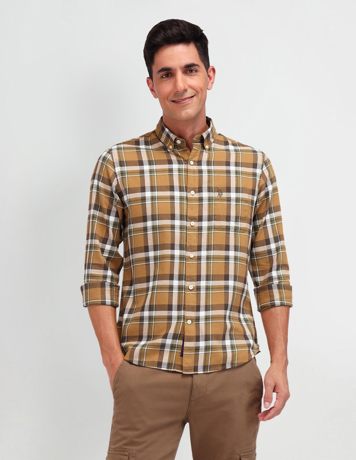 Slim Fit Twill Shirt Mustard - U.S. Polo Assn. India | Large