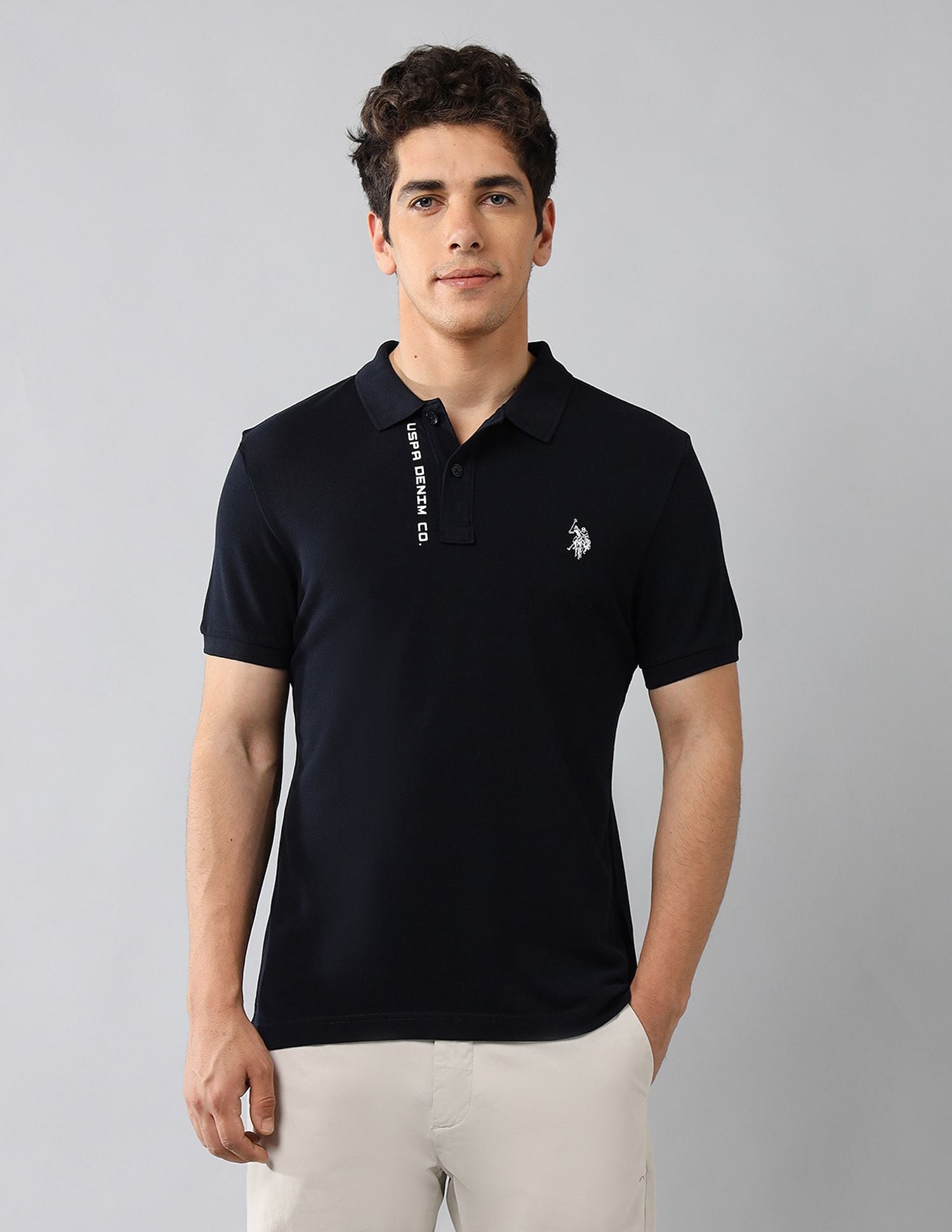 Pure Cotton Muscle Fit Polo Shirt Navy - U.S. POLO ASSN. | Large