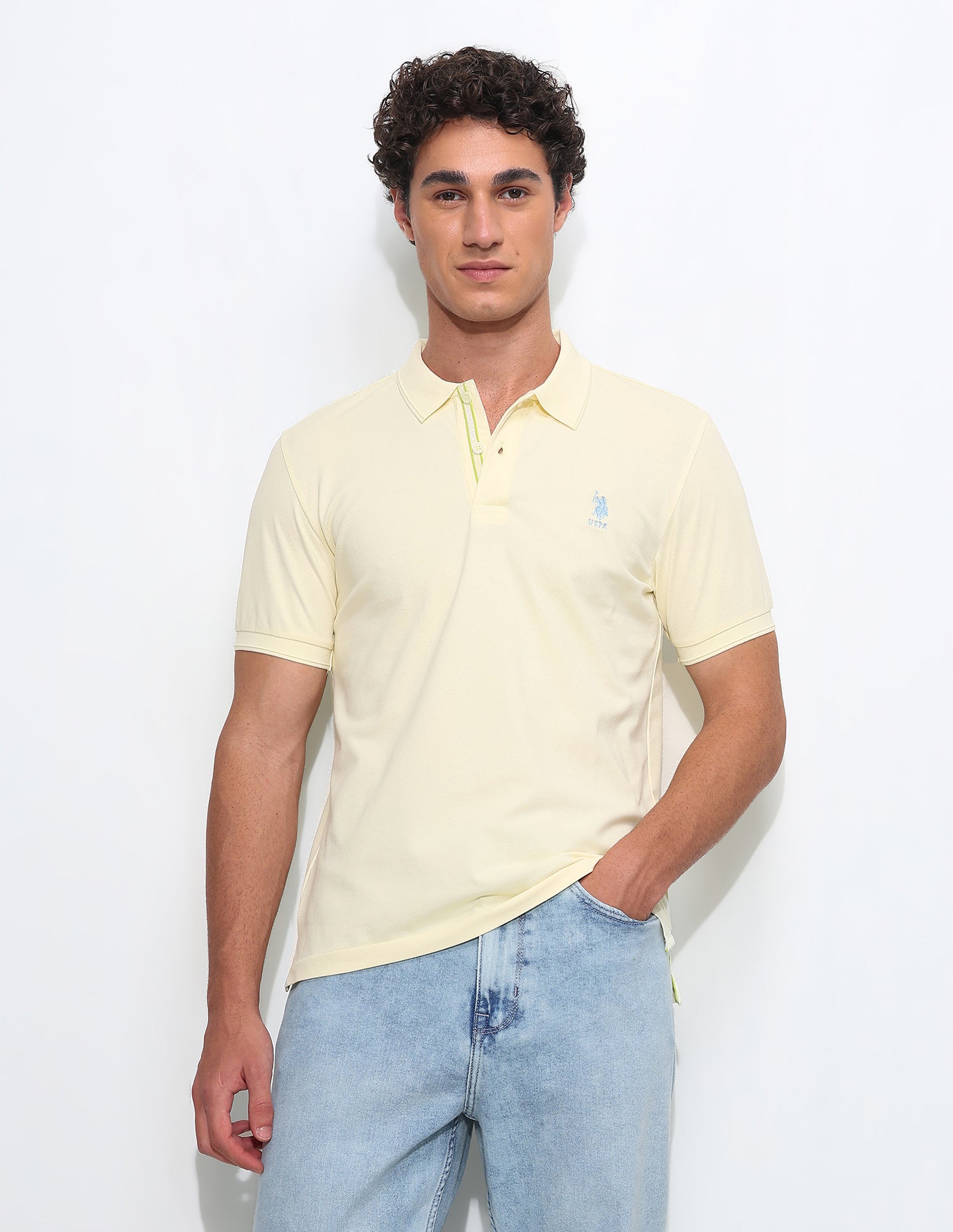 Solid Slim Fit Polo Shirt Yellow - U.S. Polo Assn. India | Large