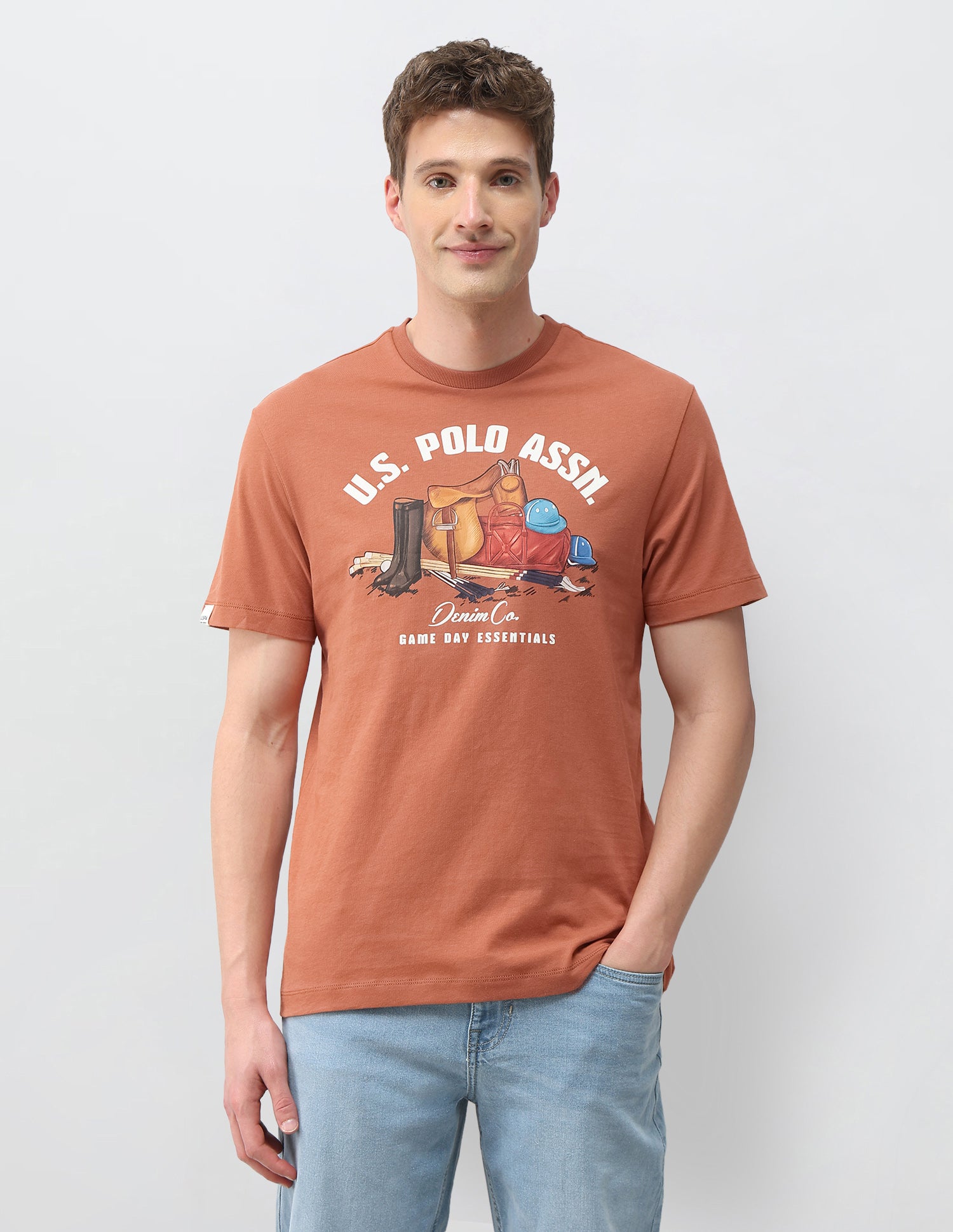 Graphic Brand Printed Slim Fit T-Shirt Orange - U.S. Polo Assn. India | Large