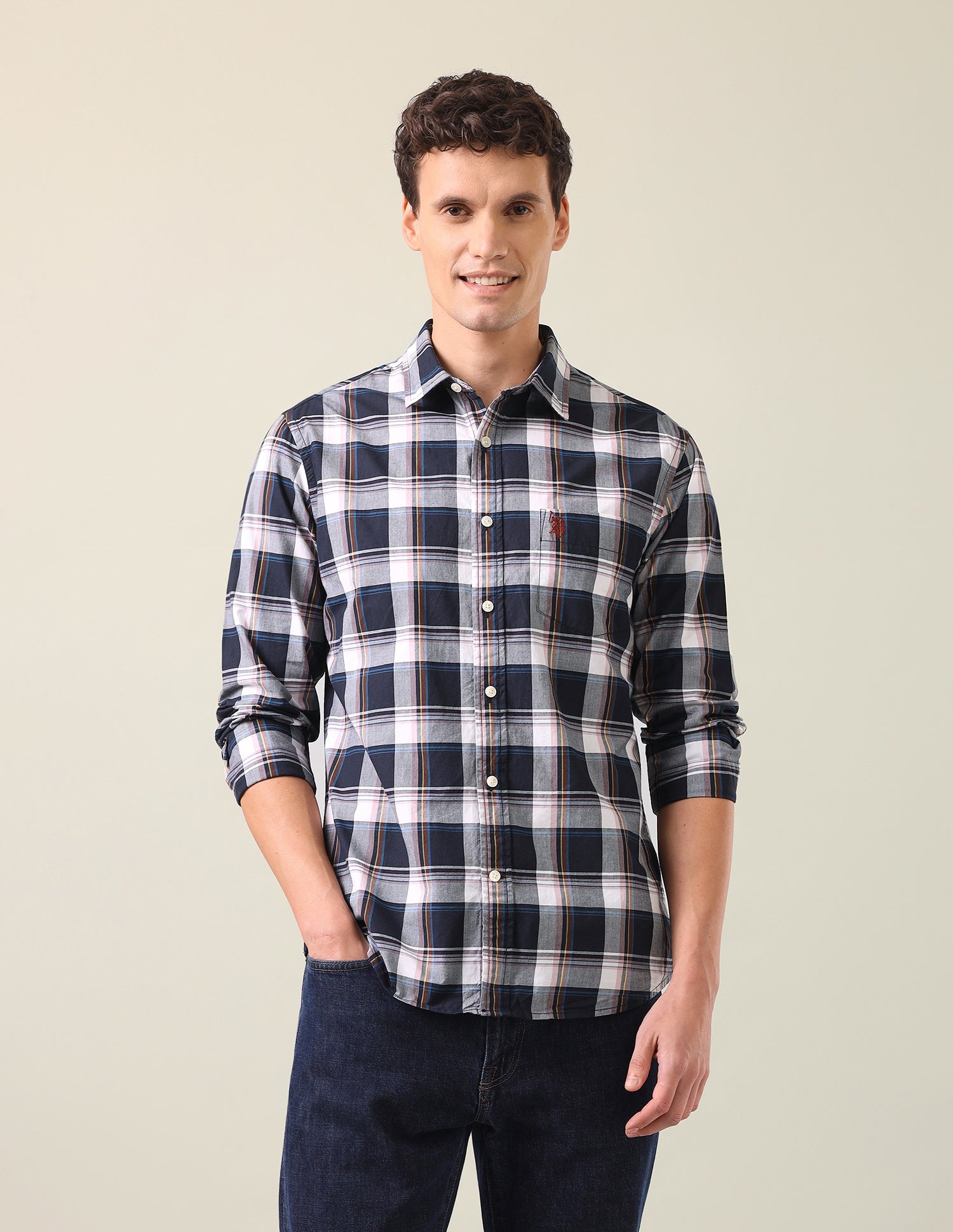 Tartan Checked Tailored Fit Shirt Navy - U.S. Polo Assn. India | Large