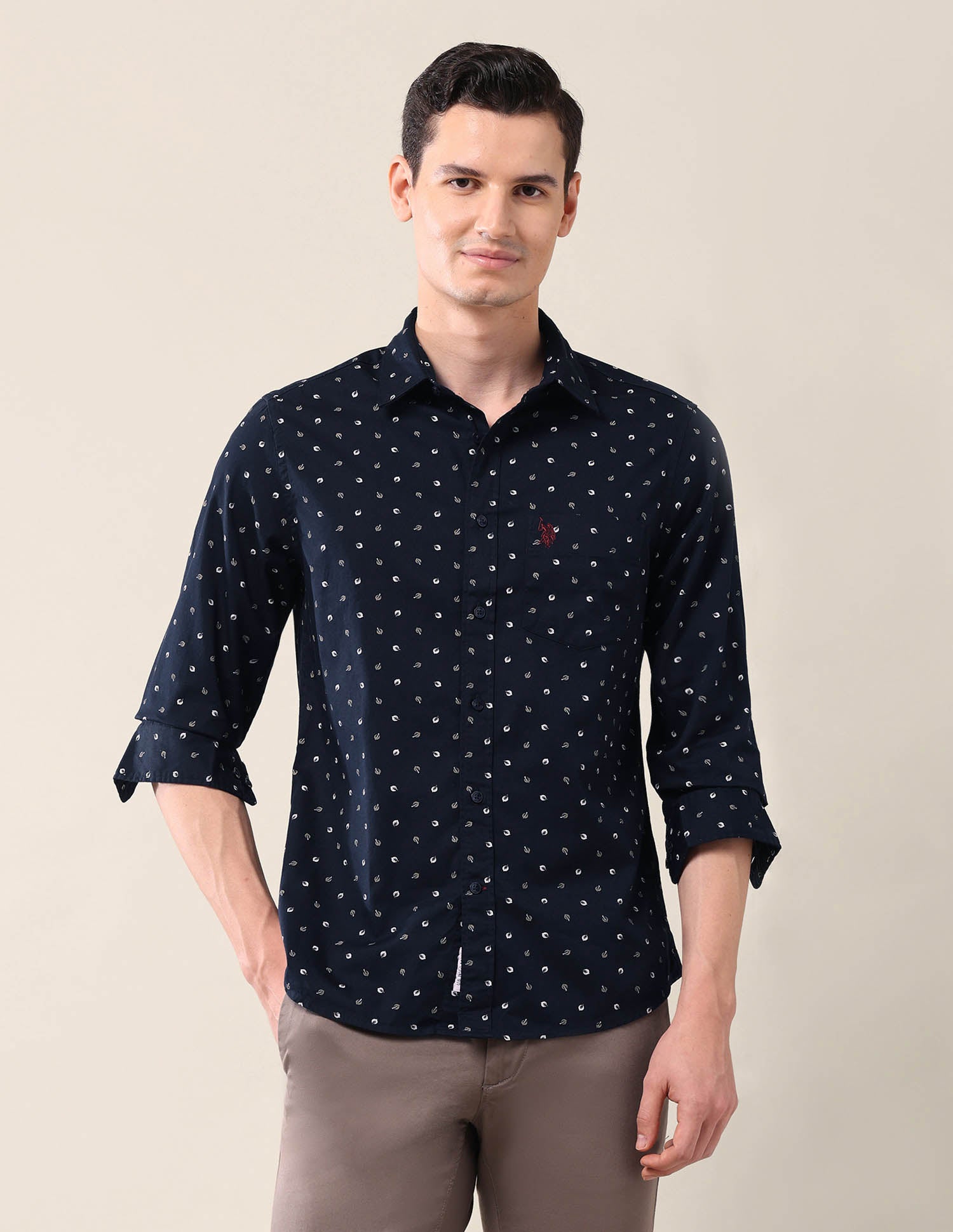 All-Over Printed Tailored Fit Shirt Navy - U.S. Polo Assn. India | Large