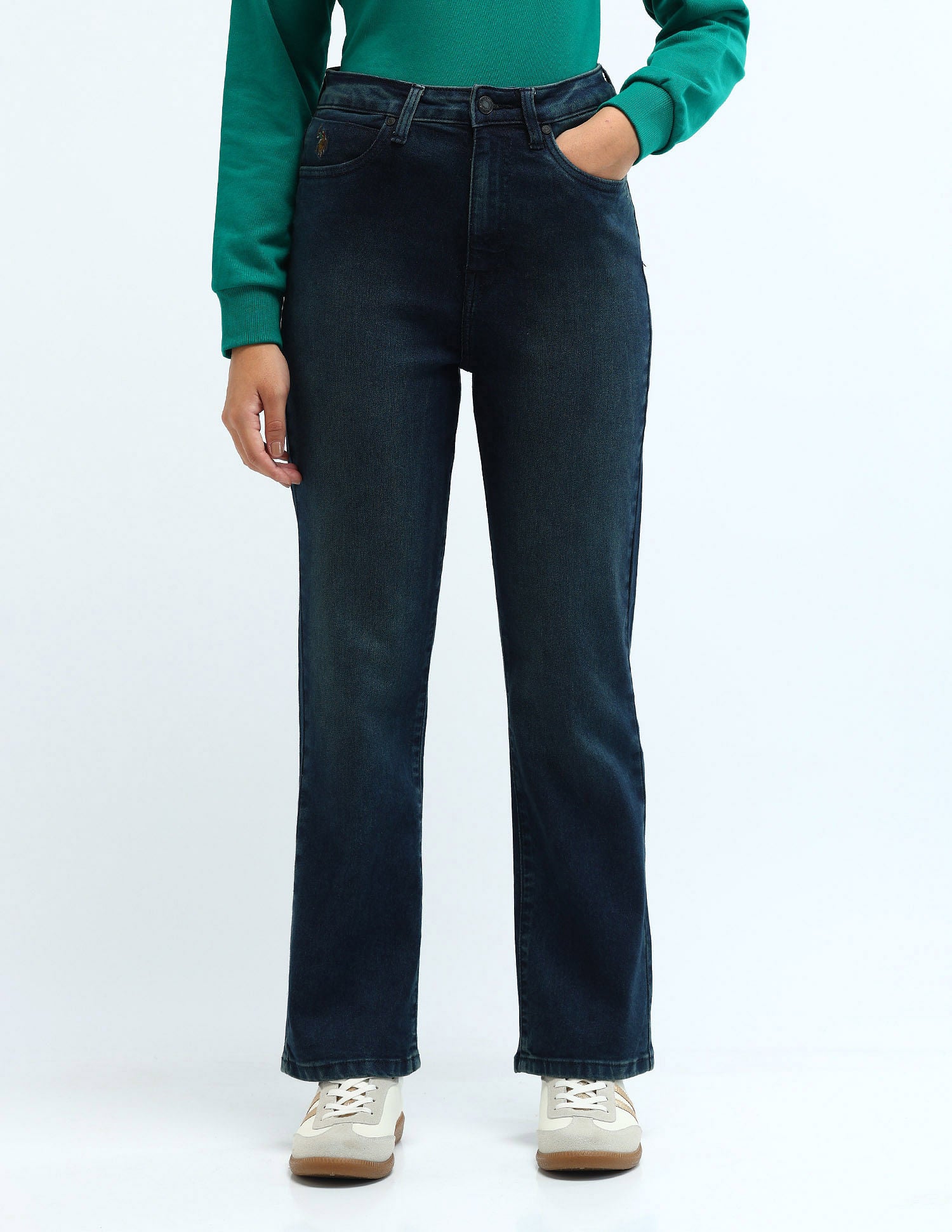 High Rise Straight Fit Jeans Dark Blue - U.S. POLO ASSN. | Large