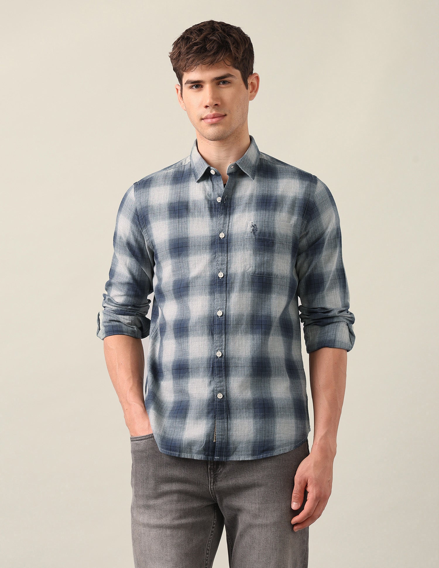 Plaid Checked Twill Shirt Teal - U.S. Polo Assn. India | Large
