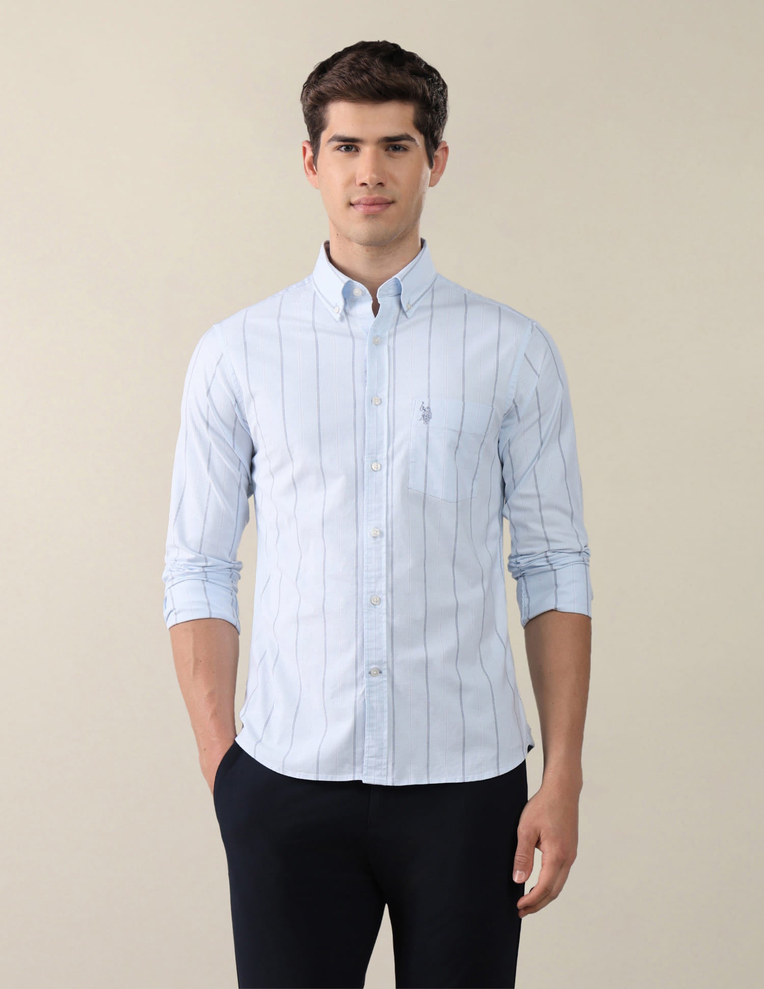Oxford Vertical Striped Shirt Blue - U.S. Polo Assn. India | Large