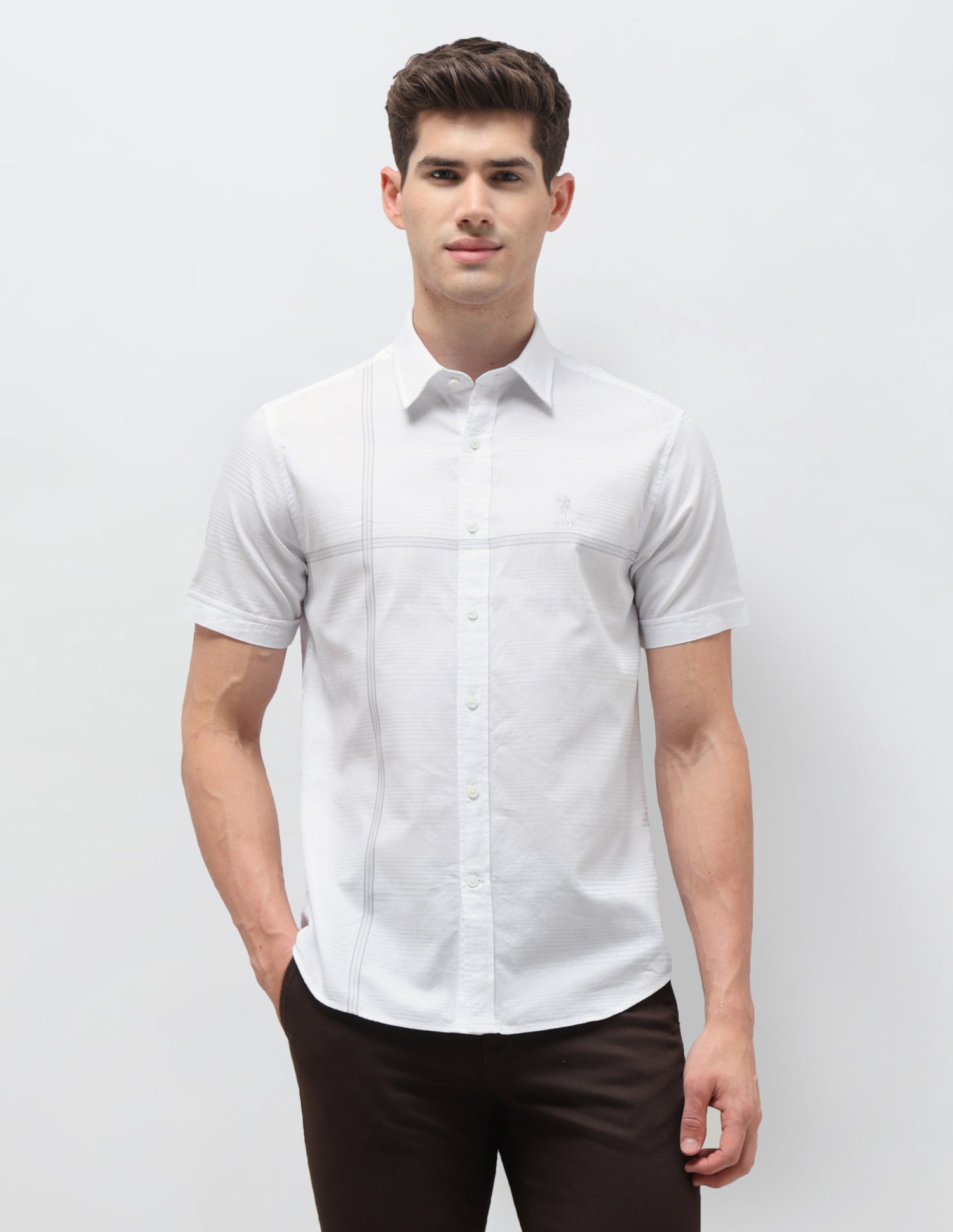 Dobby Regular Fit Shirt Light Grey - U.S. Polo Assn. India | Large