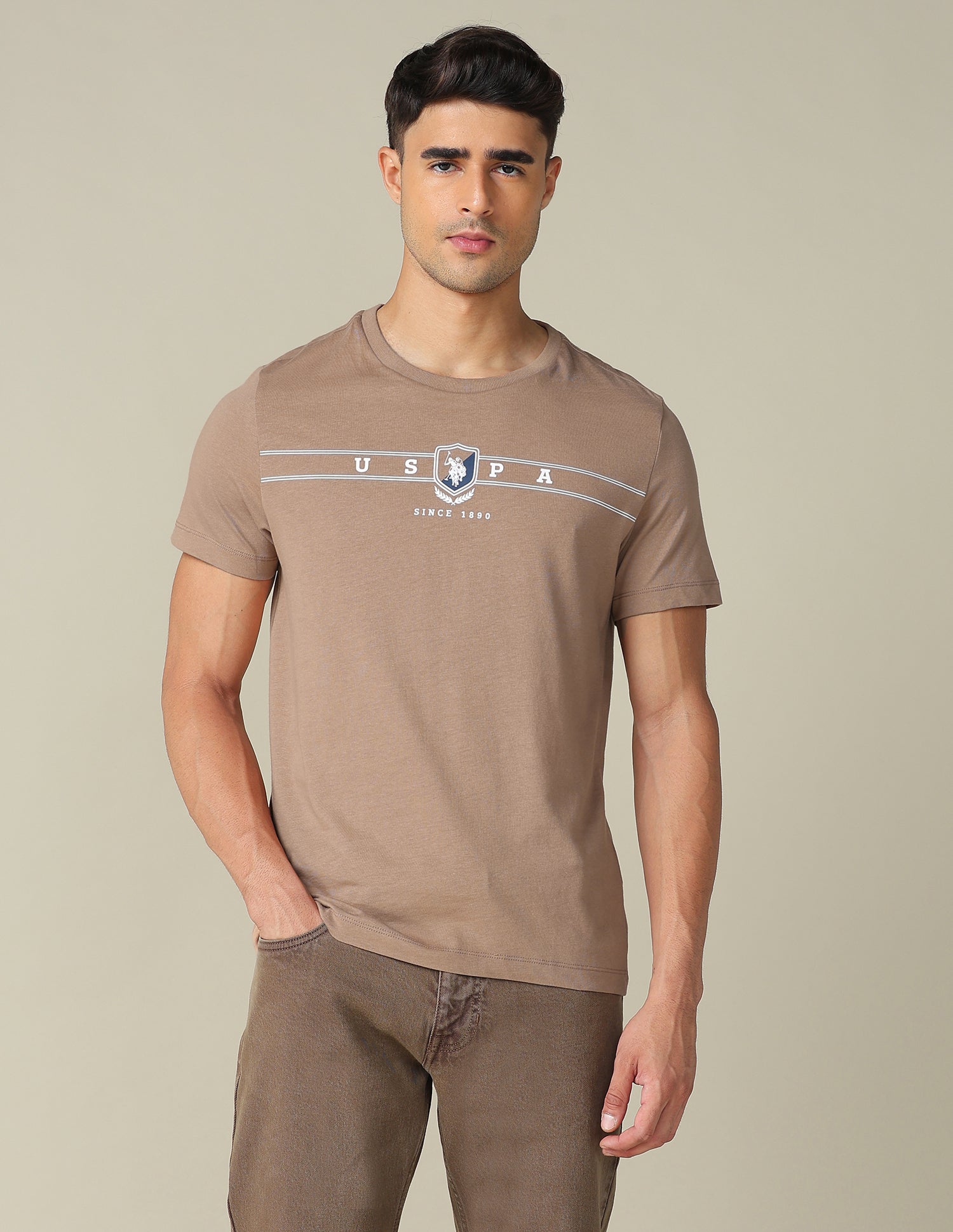 Brand Embossed Regular Fit T-Shirt Light Beige - U.S. POLO ASSN. | Large