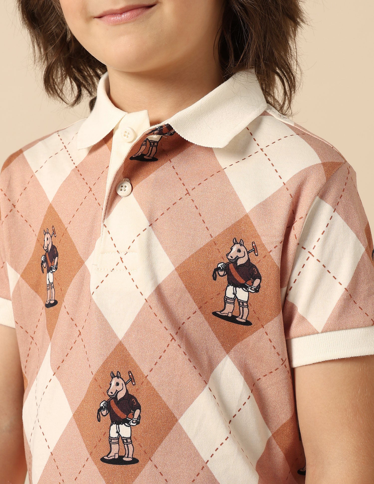 Boys Graphic Checked Regular Fit Polo Shirt Beige - U.S. POLO ASSN. | Large