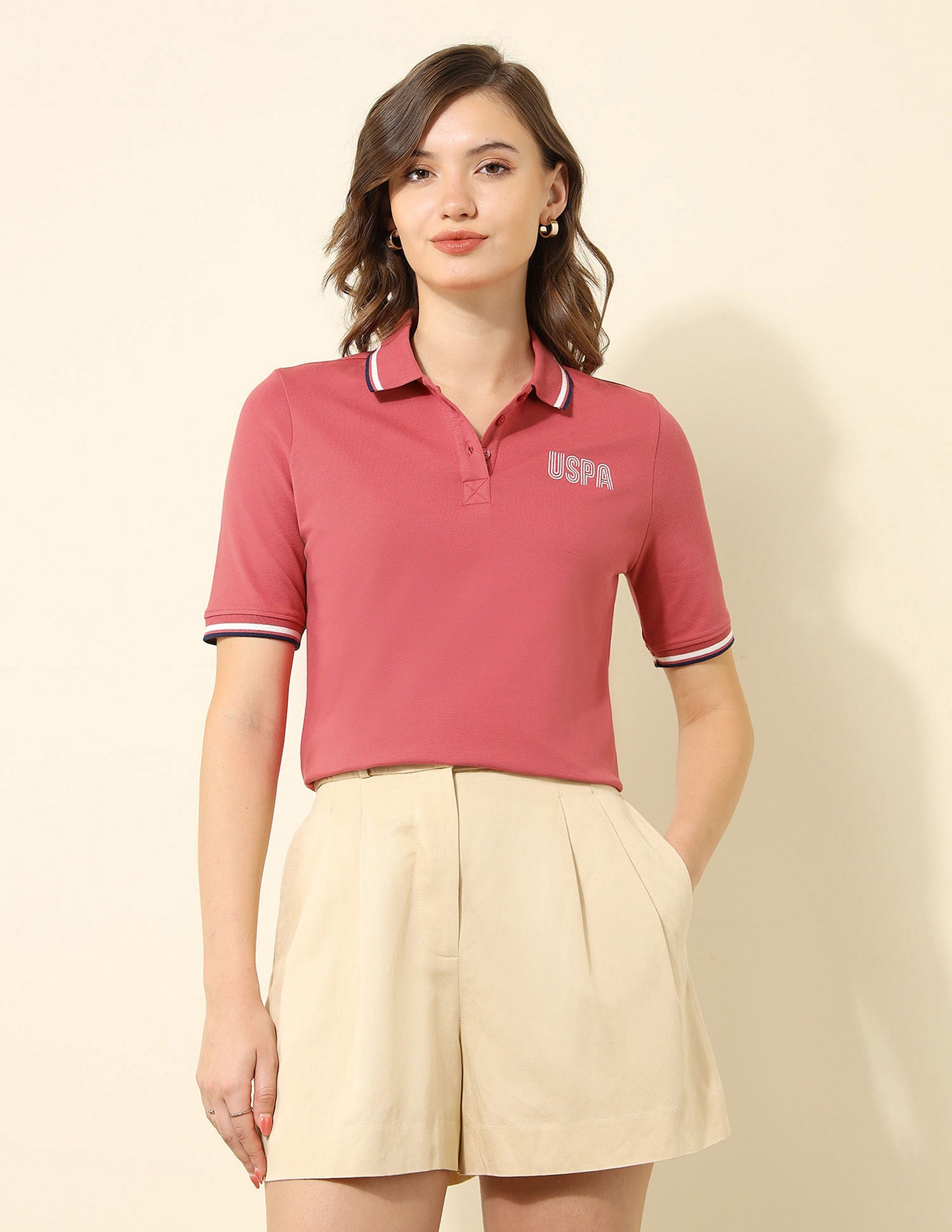 Tipped Collar Regular Fit Polo Shirt Pink - U.S. POLO ASSN. | Large