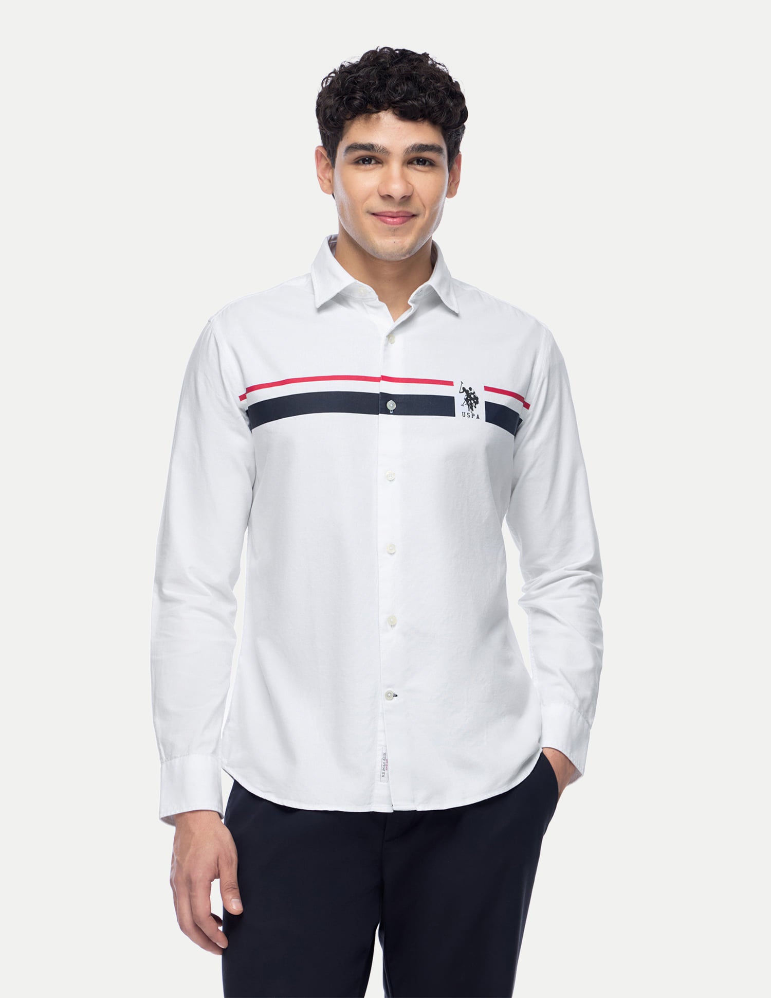 Semi-Cutaway Collar Long Sleeve Shirt White - U.S. Polo Assn. India | Large
