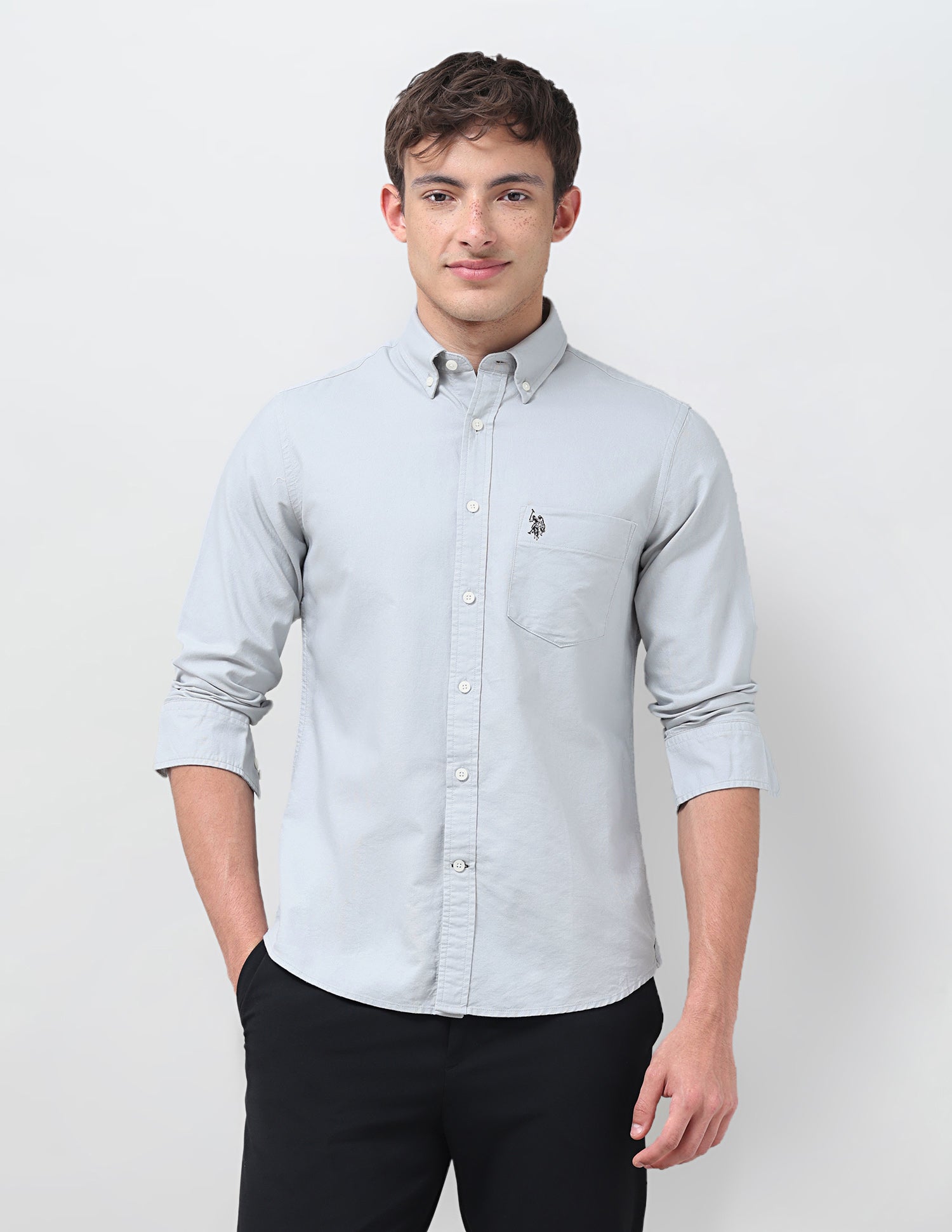 Tailored Fit Oxford Button Down Shirt Light Grey - U.S. Polo Assn. India | Large