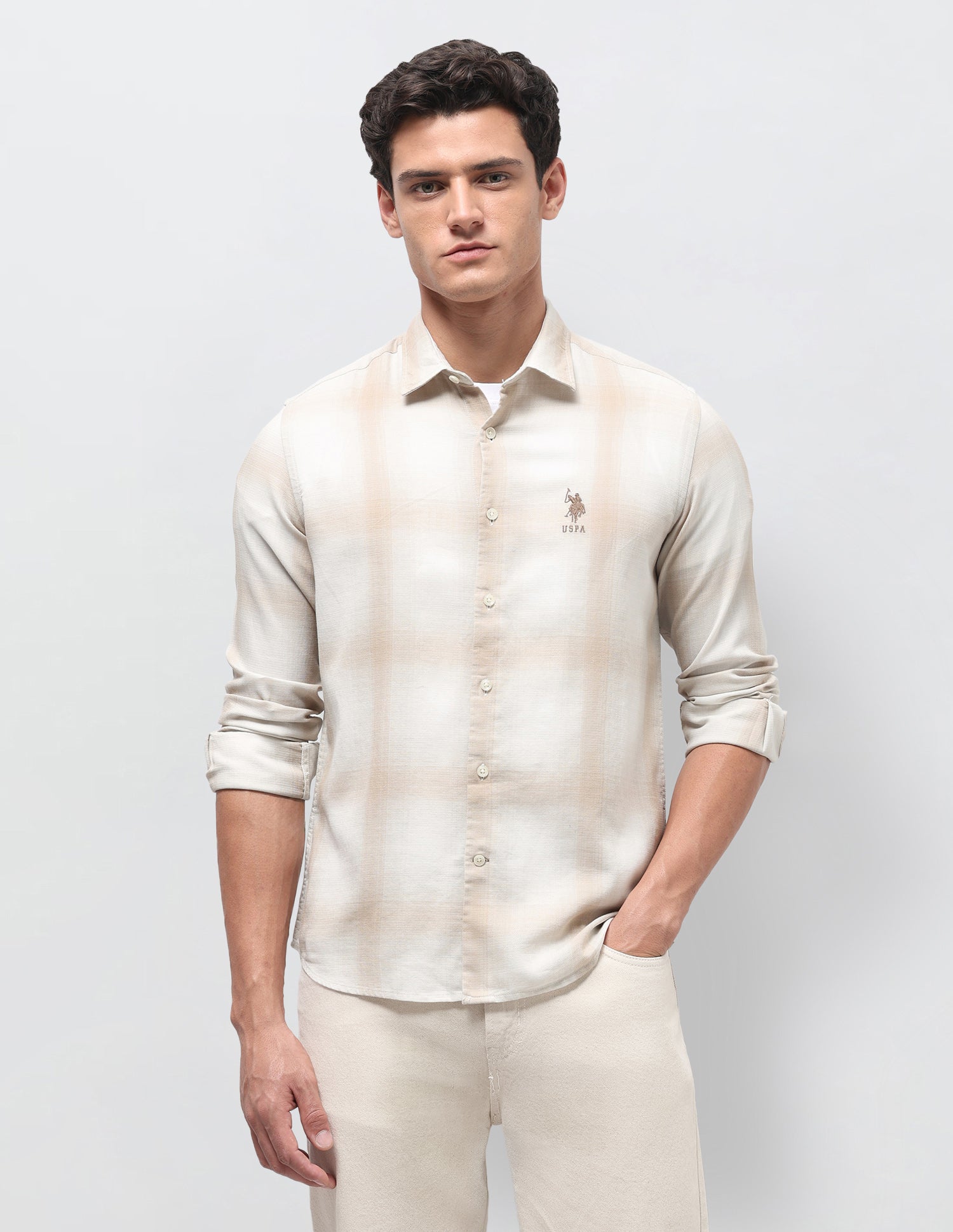 Dobby Regular Fit Shirt Khaki - U.S. Polo Assn. India | Large