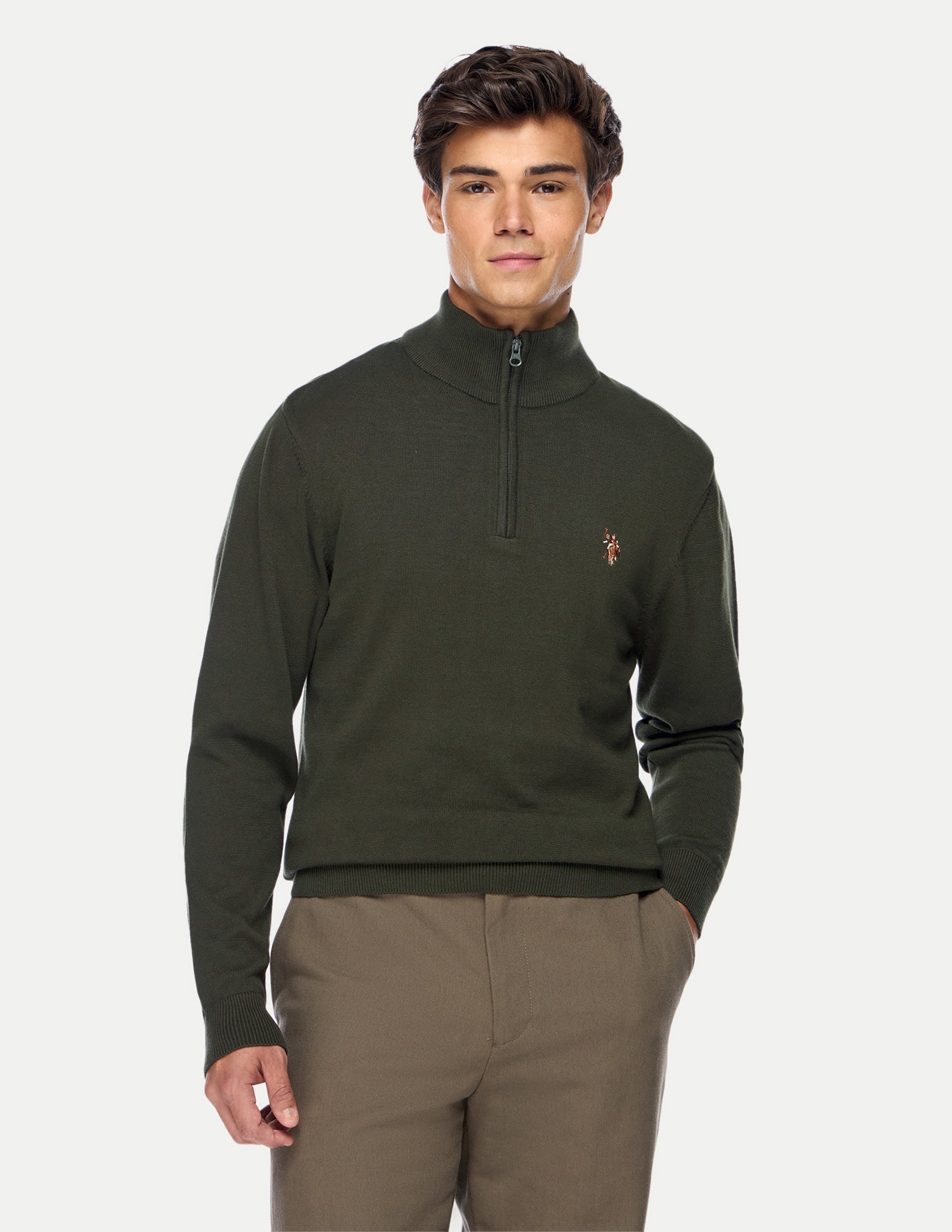Solid Regular Fit Sweater Dark Green - U.S. Polo Assn. India | Large