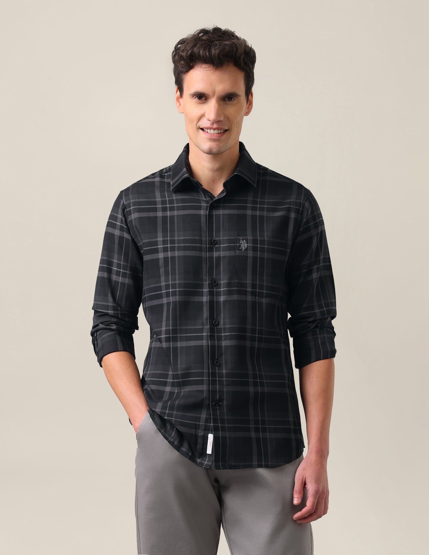 Plaid Checked Tailored Fit Shirt Charcoal Grey - U.S. Polo Assn. India | Large