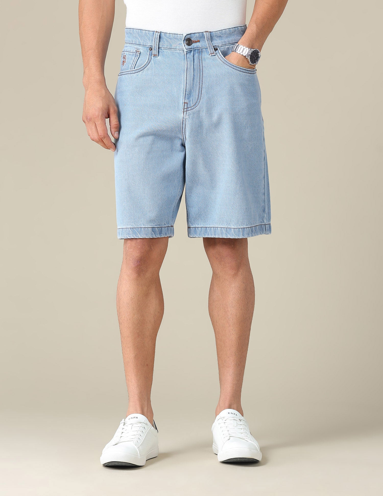 Mid Rise Solid Denim Shorts Blue - U.S. POLO ASSN. | Large