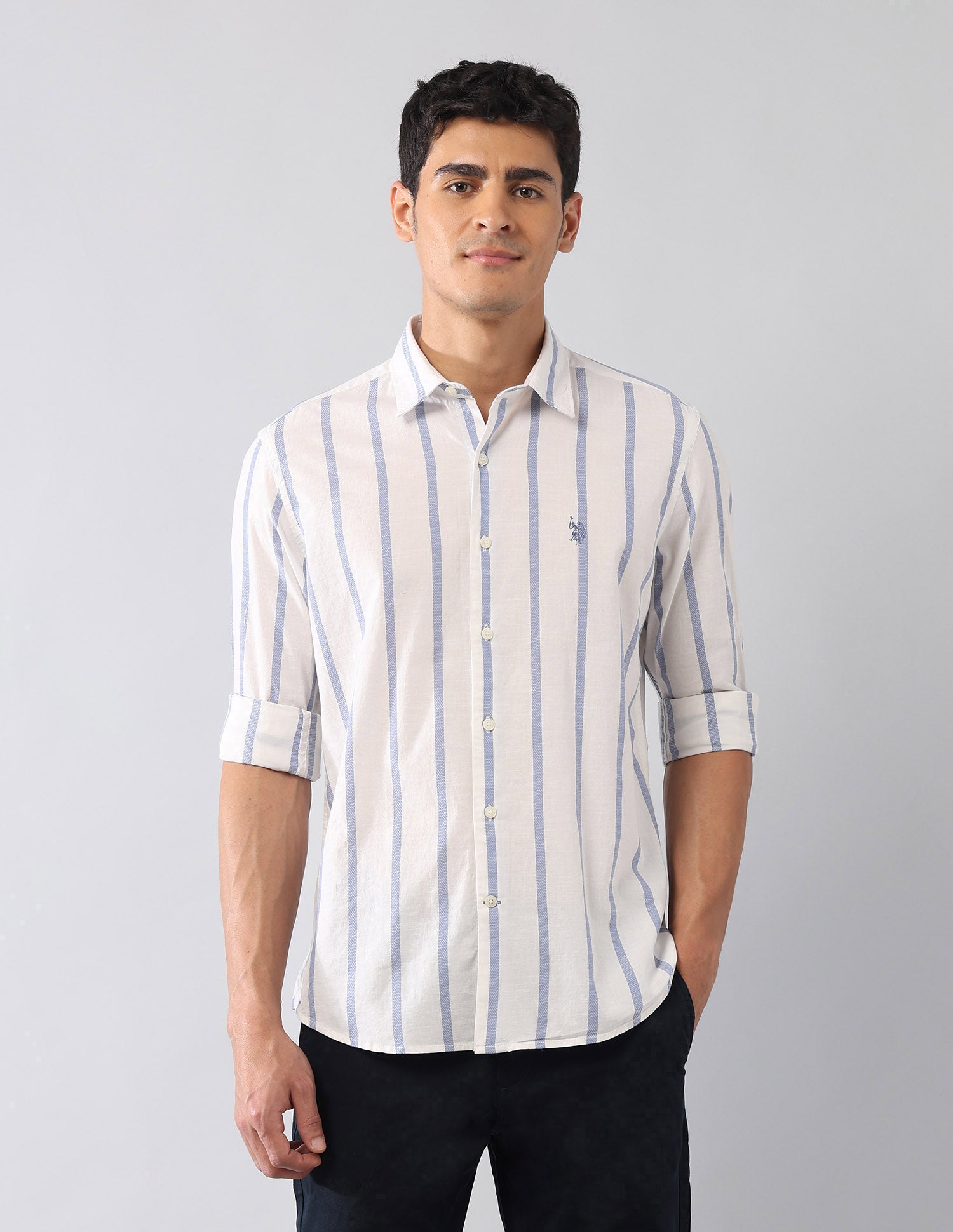 Vertical Striped Dobby Regular Fit Shirt Ivory - U.S. Polo Assn. India | Large