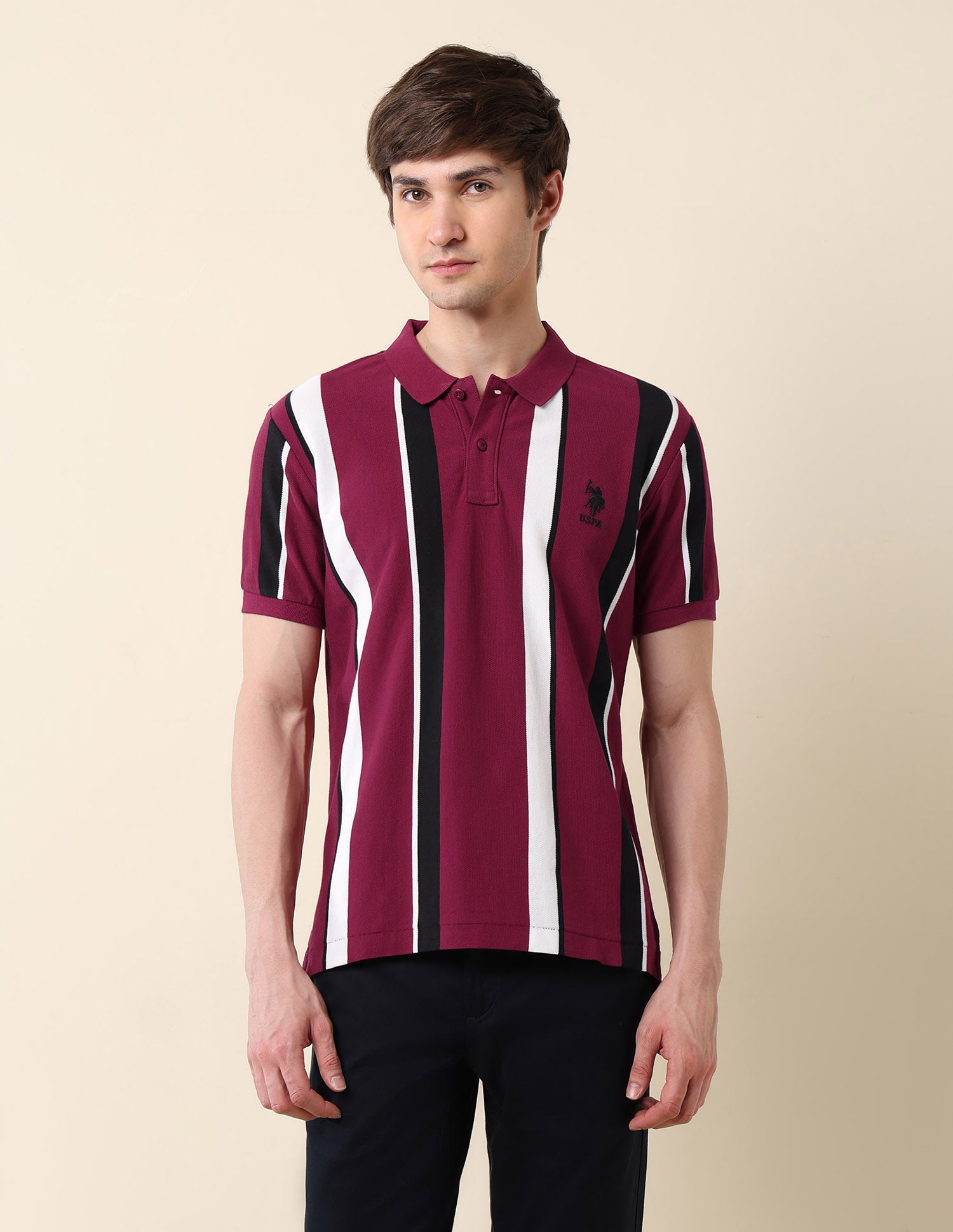 Vertical Striped Classic Polo Shirt Dark Red - U.S. Polo Assn. India | Large
