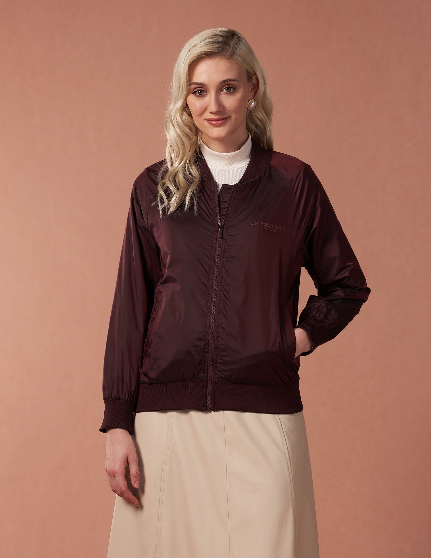 Metallic Bomber Jacket Wine - U.S. POLO ASSN. | Large