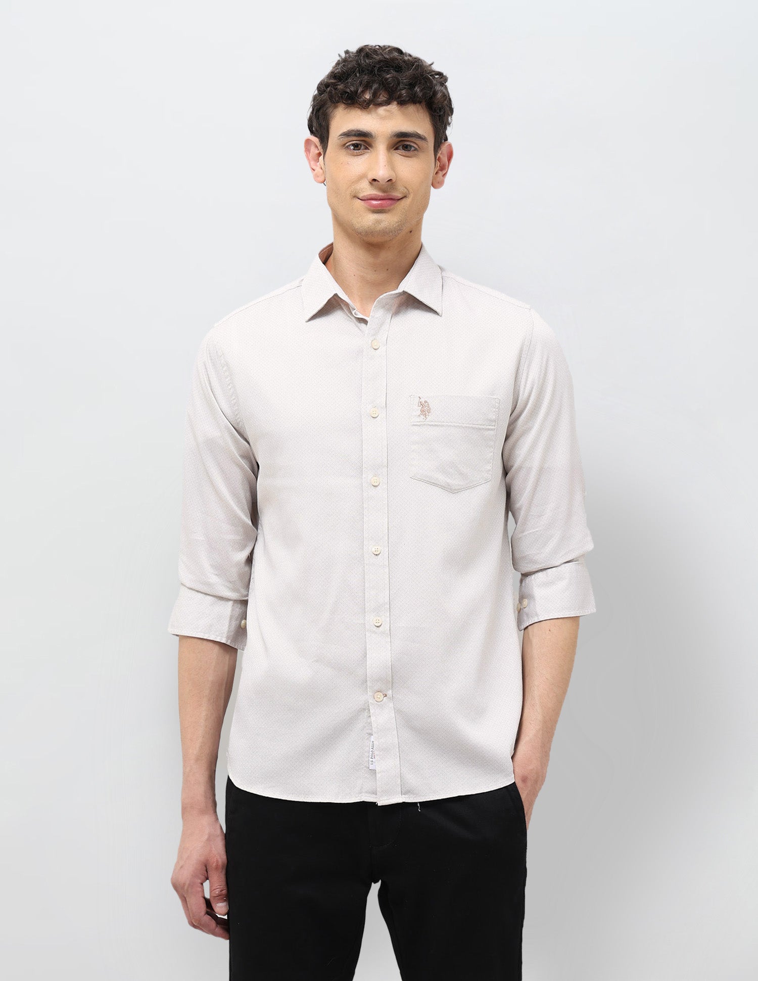 Dobby Tailored Fit Shirt Beige - U.S. Polo Assn. India | Large