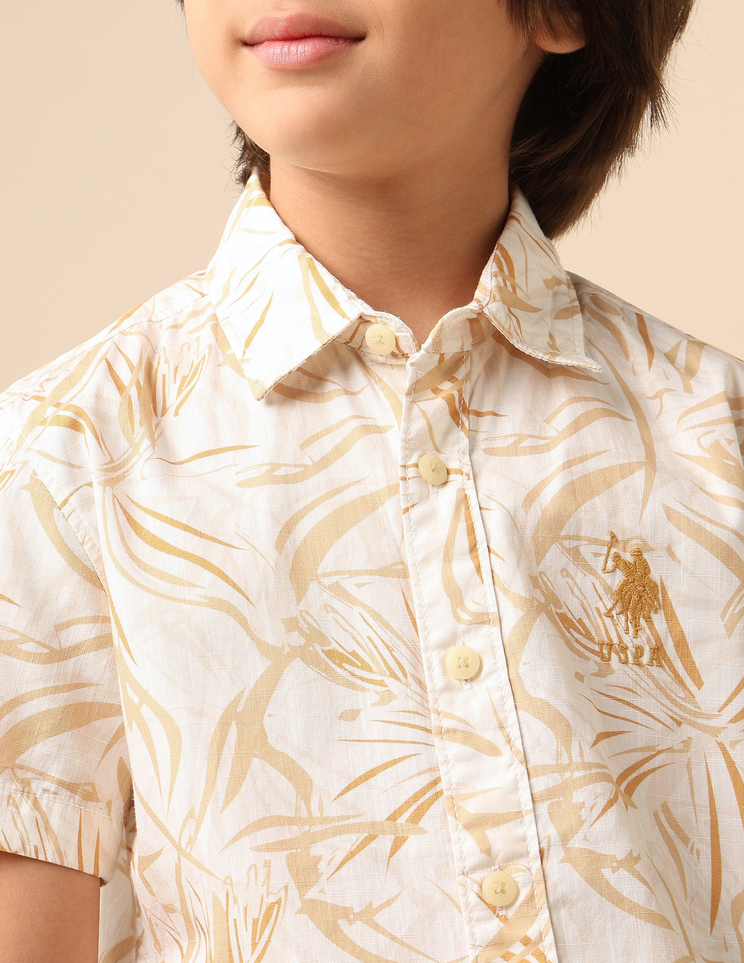 Boys Abstract Printed Pure Cotton Shirt Yellow - U.S. POLO ASSN. | Large