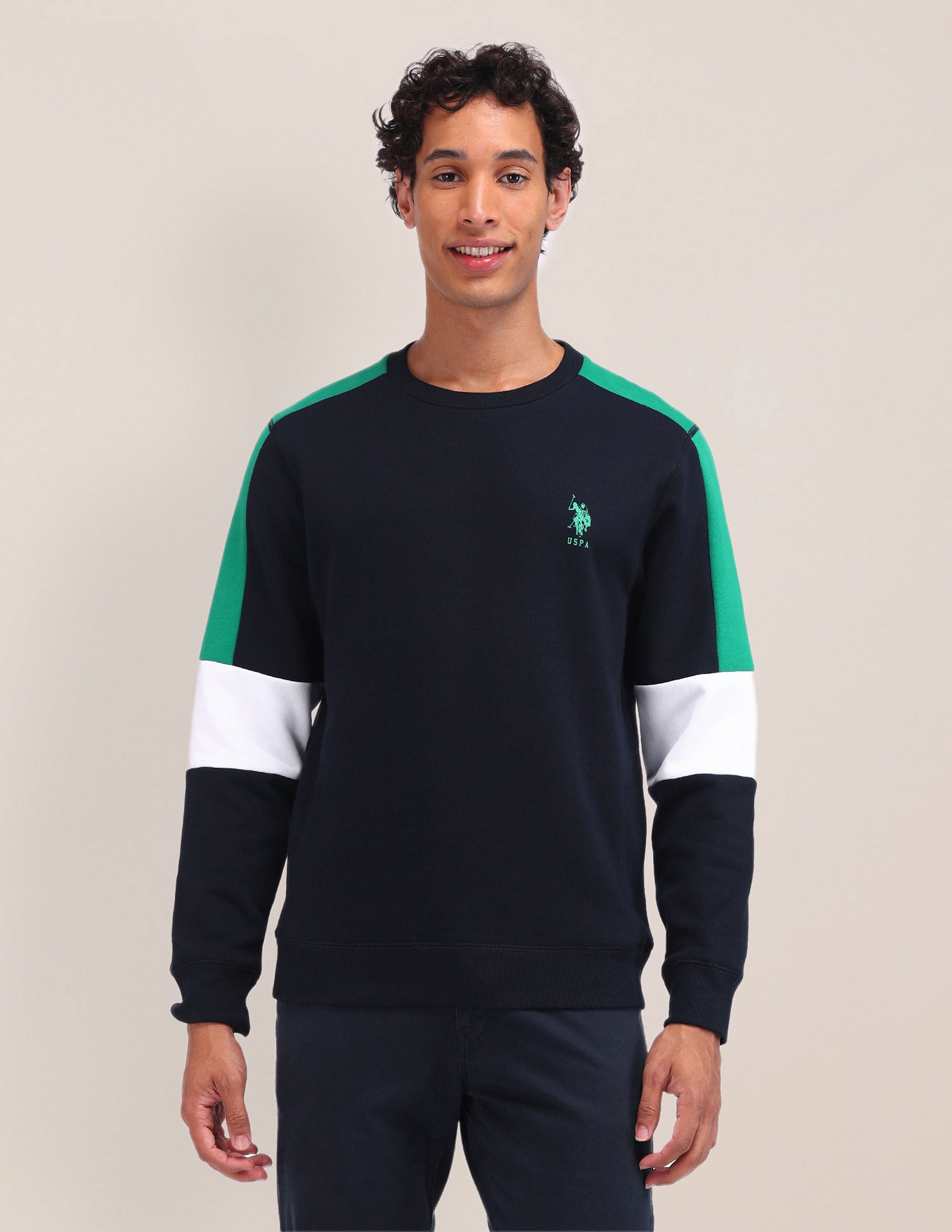 Colour Blocked Regular Fit Sweatshirt Navy - U.S. Polo Assn. India | Large