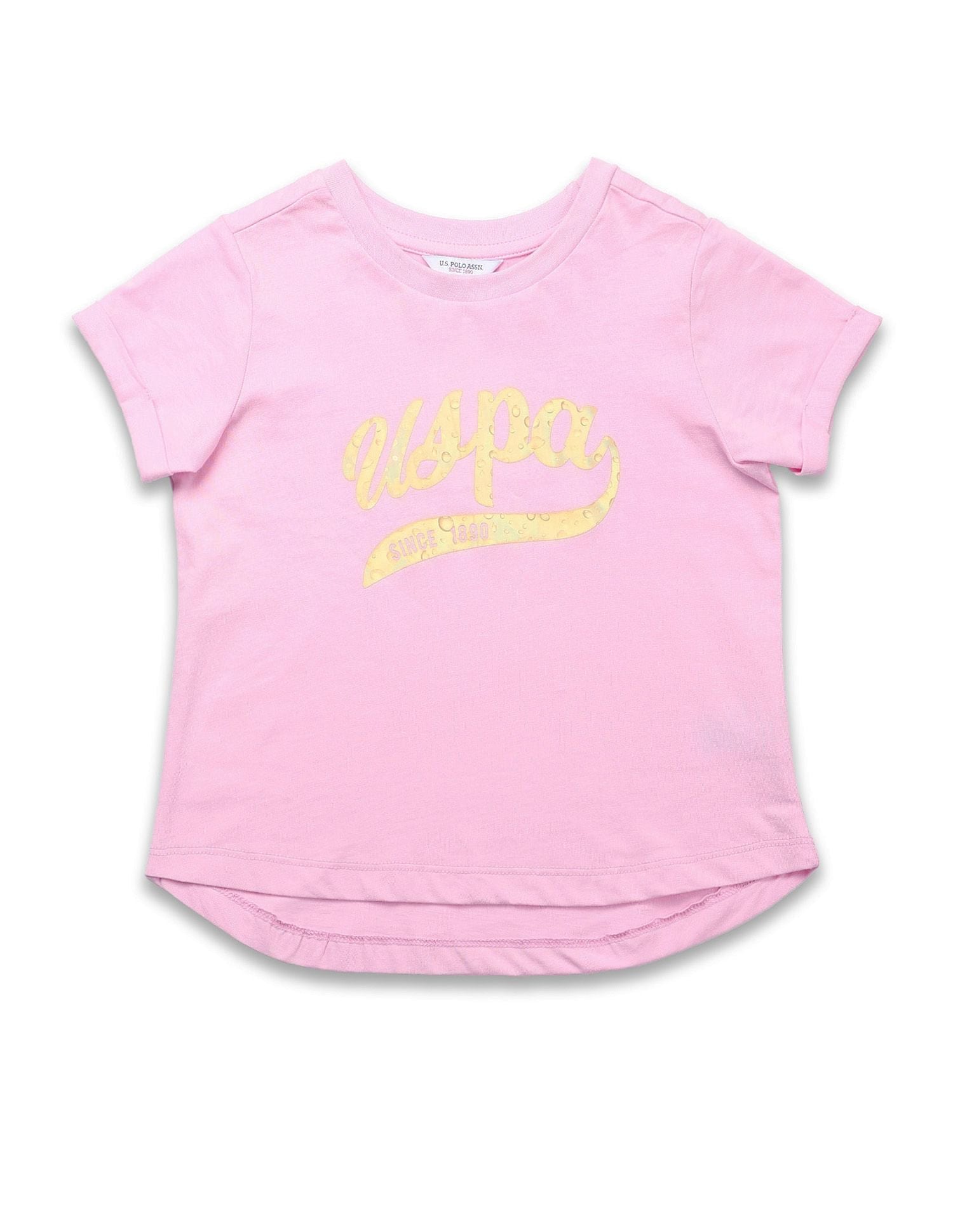 Girls Cotton Textured Foil T-Shirt Pink - U.S. POLO ASSN. | Large
