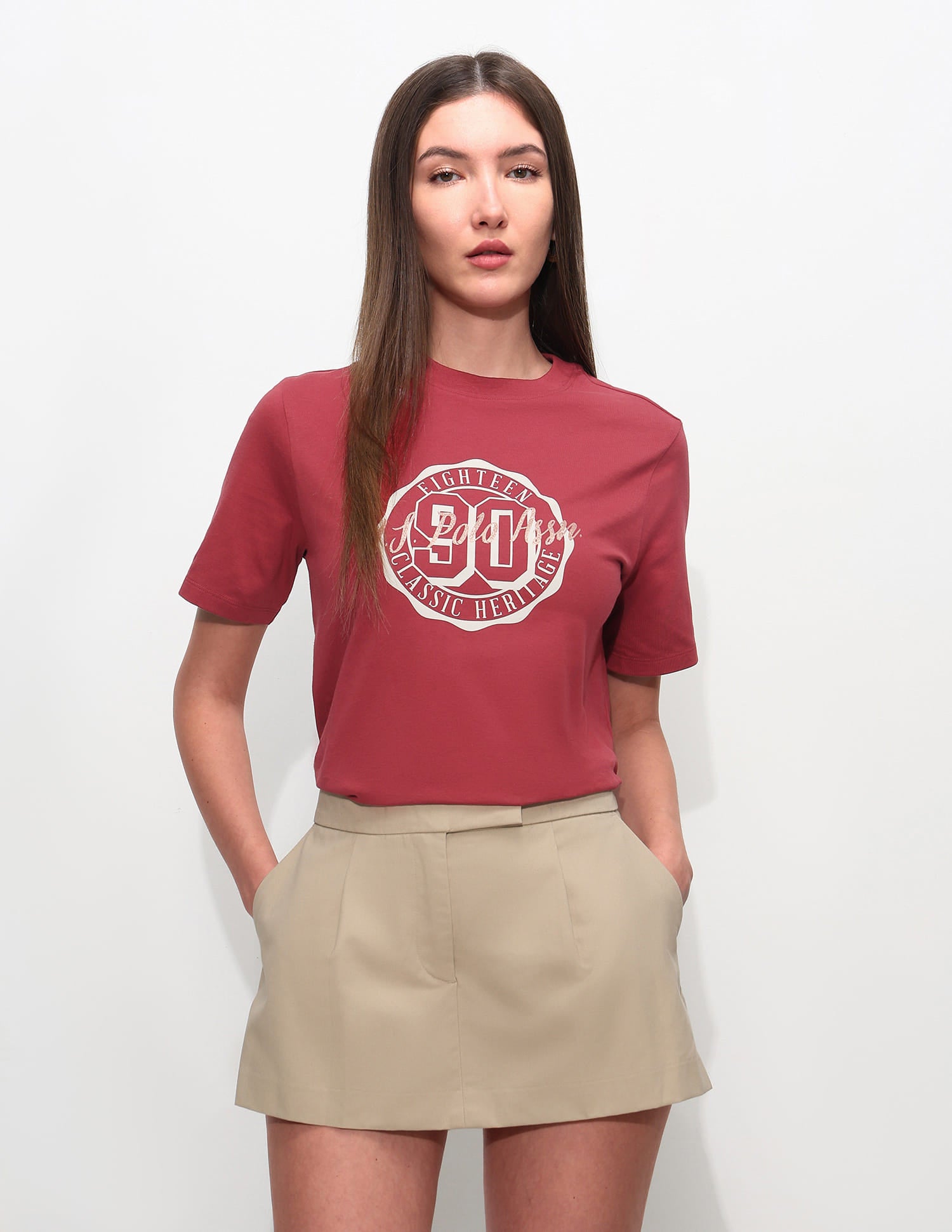 Boxy Fit Brand Printed T-Shirt Red - U.S. Polo Assn. India | Large