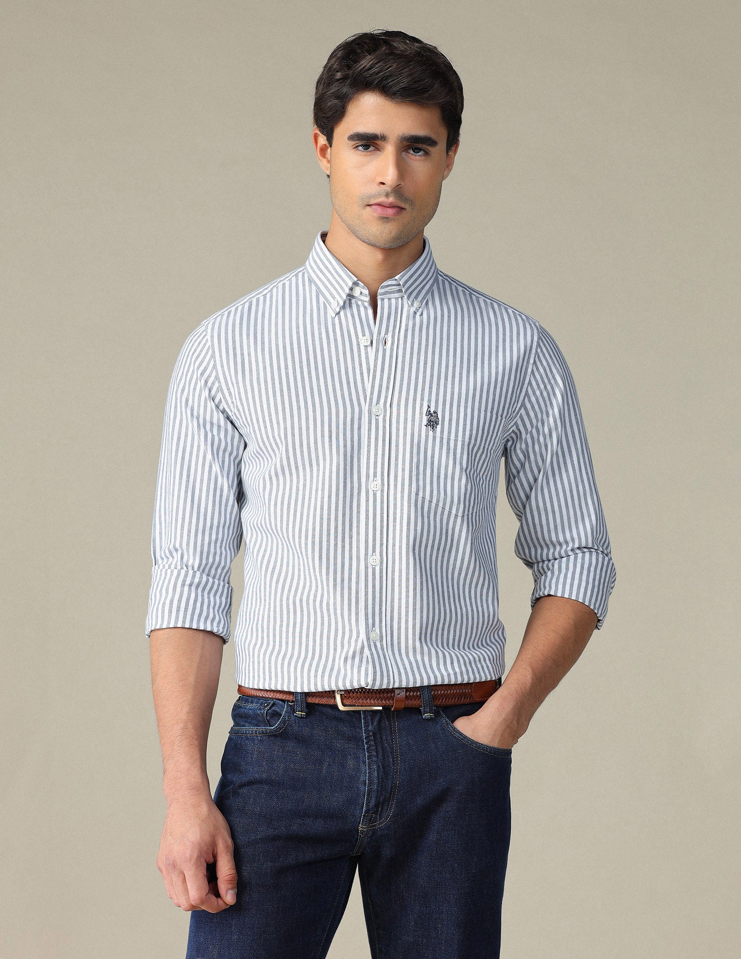 Vertical Striped Button Down Shirt Navy - U.S. POLO ASSN. | Large