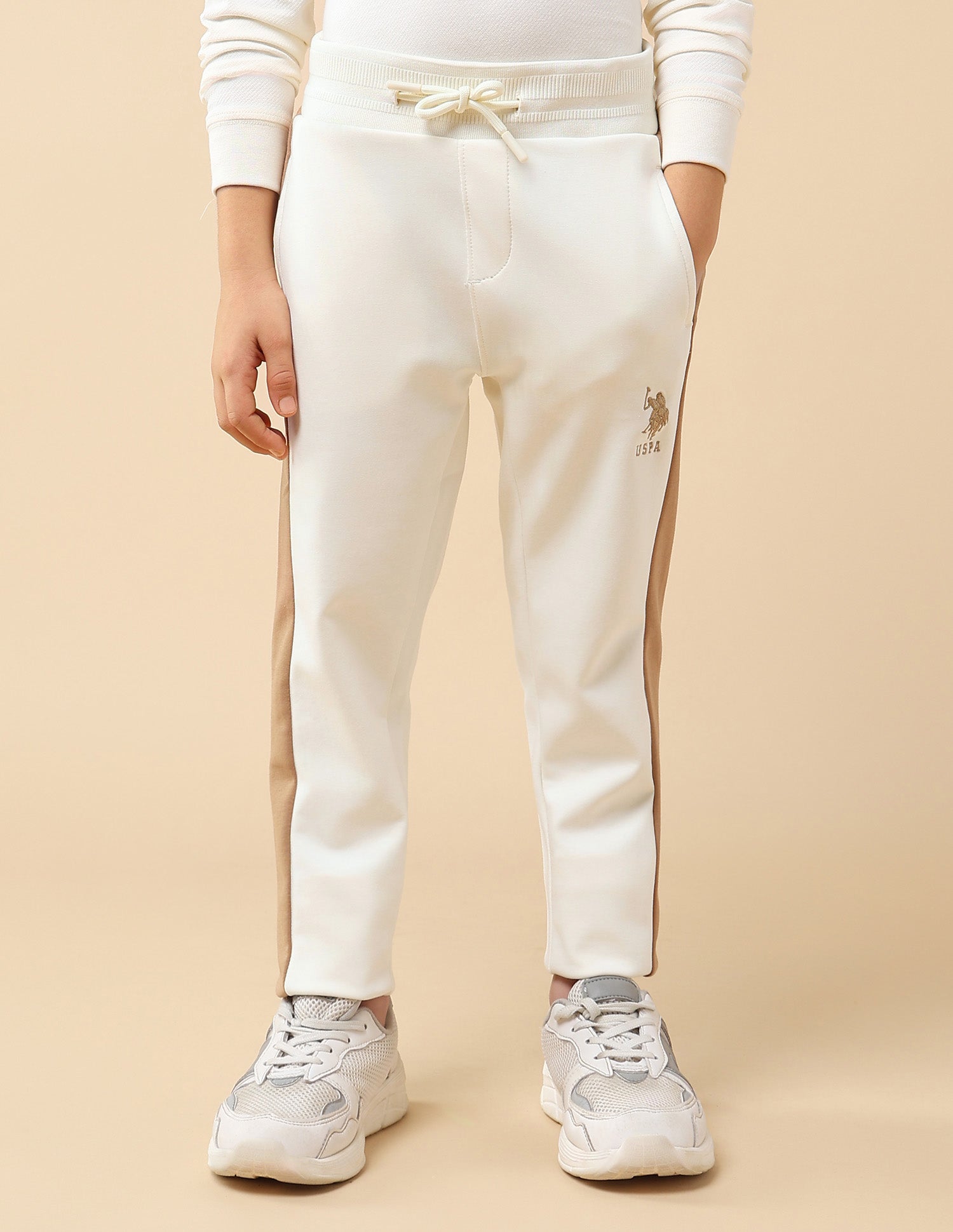 Boys Solid Regular Fit Trackpant Off White - U.S. POLO ASSN. | Large