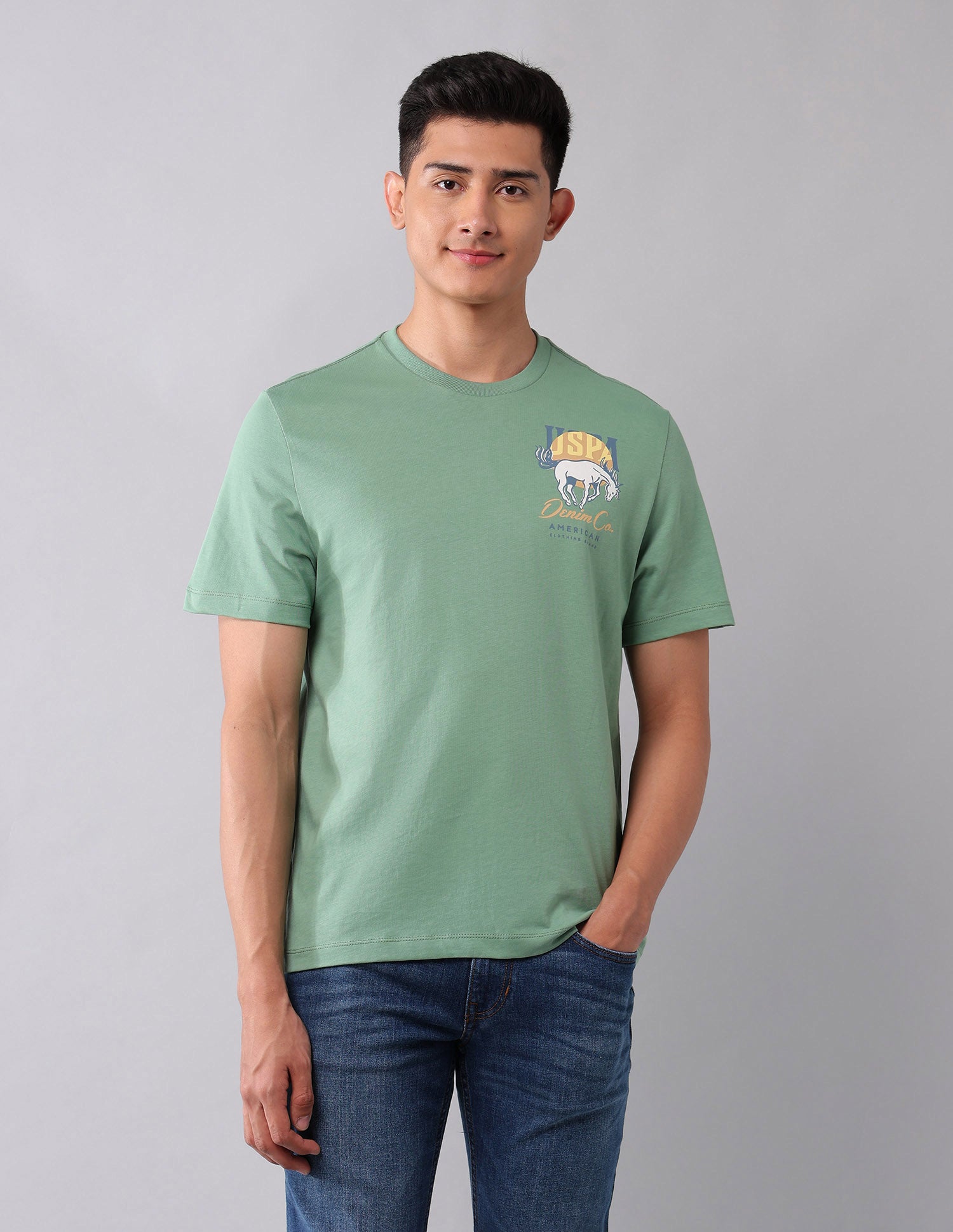 Brand Printed Muscle Fit T-Shirt Light Green - U.S. Polo Assn. India | Large
