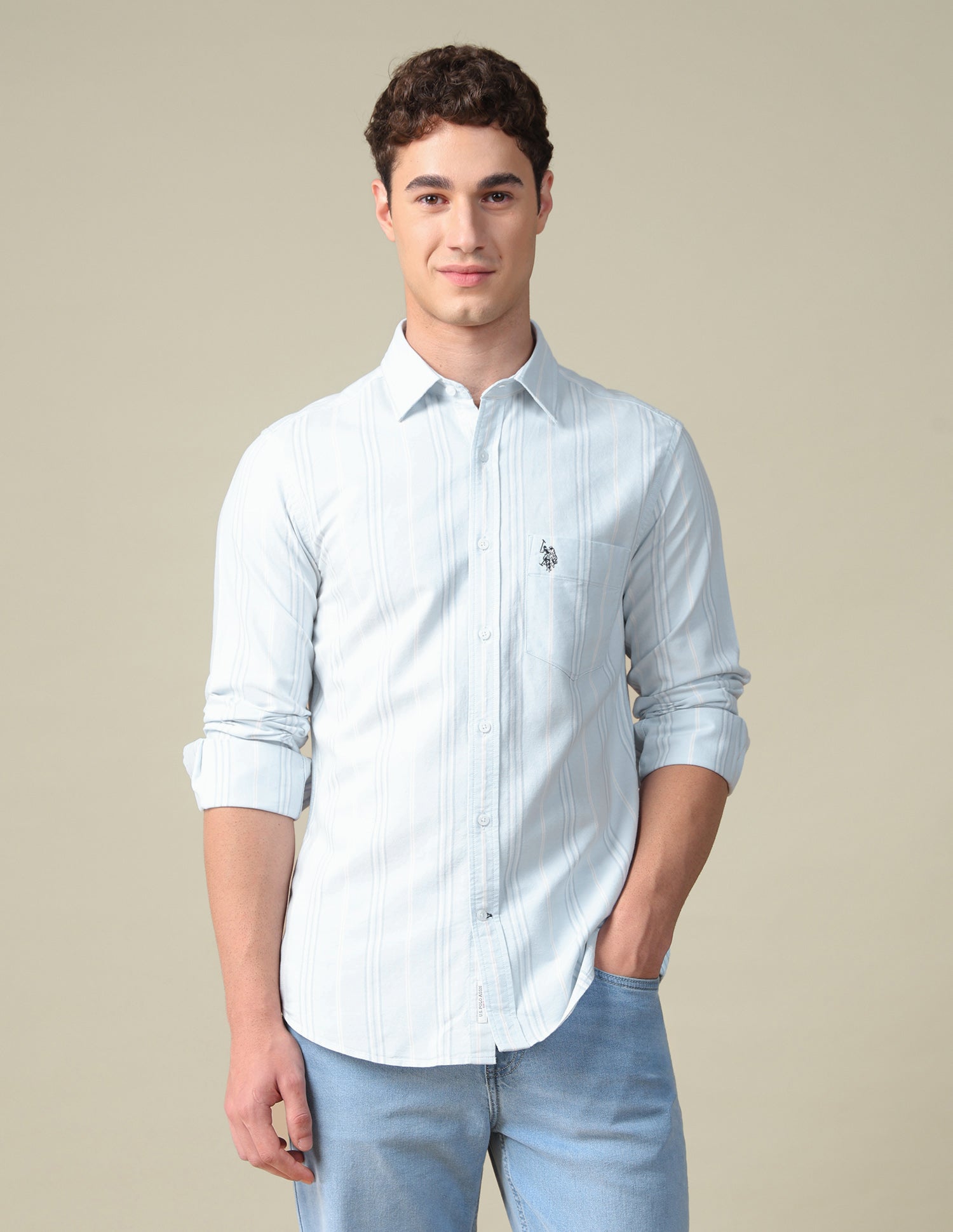 Vertical Striped Oxford Shirt Light Blue - U.S. Polo Assn. India | Large