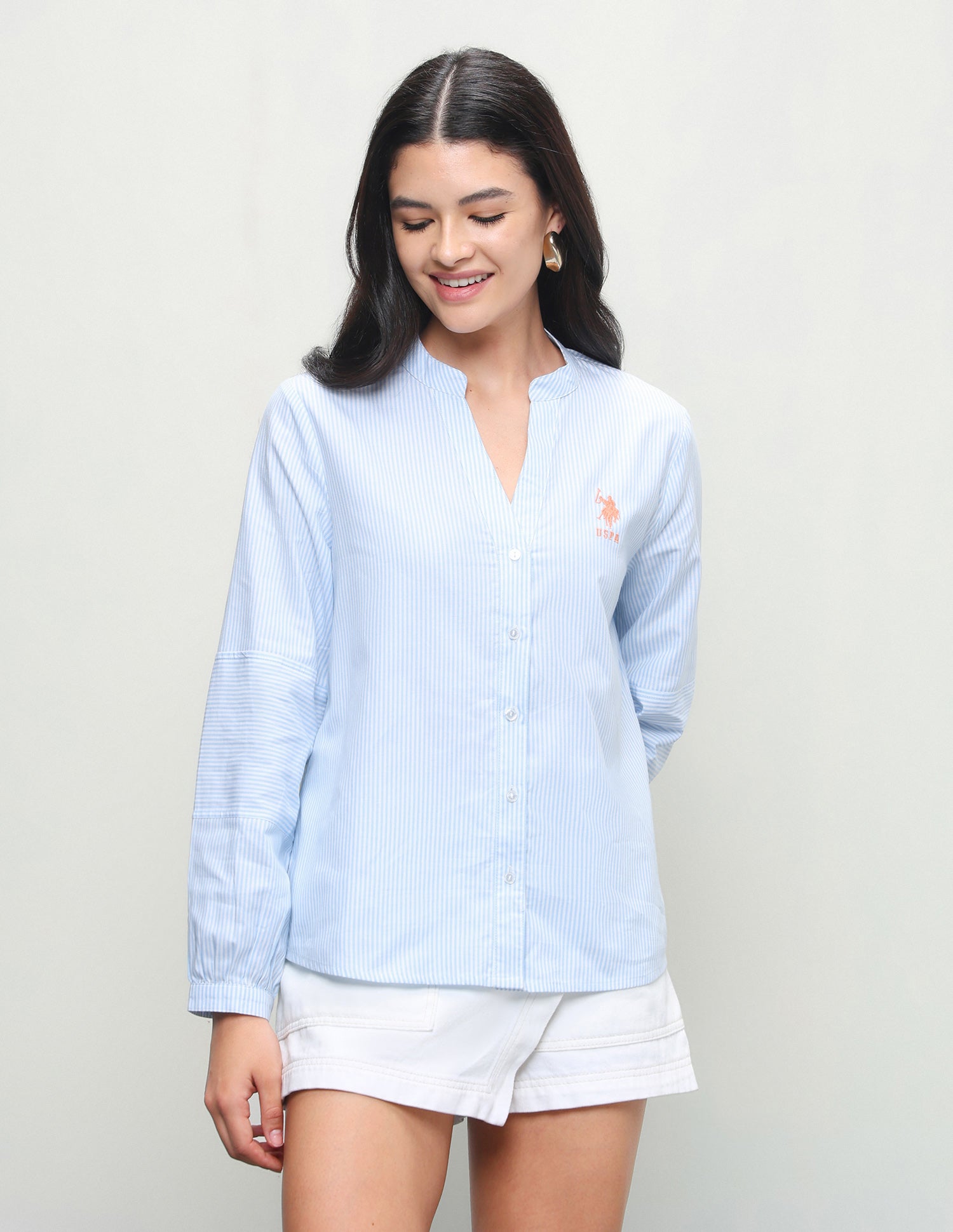 Vertical Striped Boxy Fit Shirt Light Blue - U.S. Polo Assn. India | Large