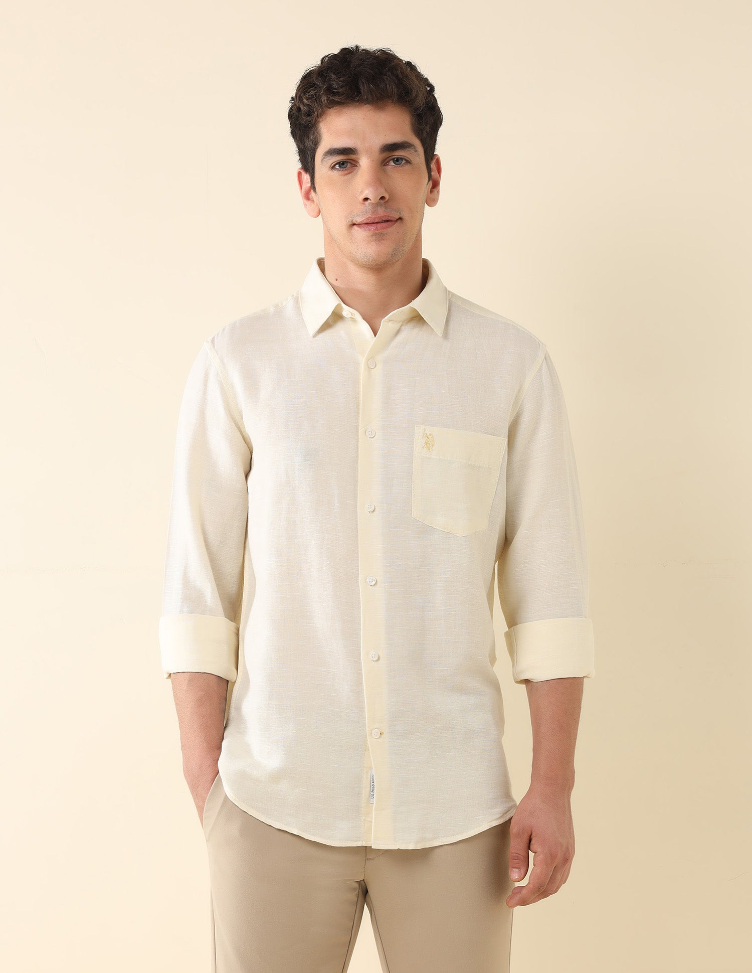 Tailored Fit Solid Shirt Cream - U.S. Polo Assn. India | Large