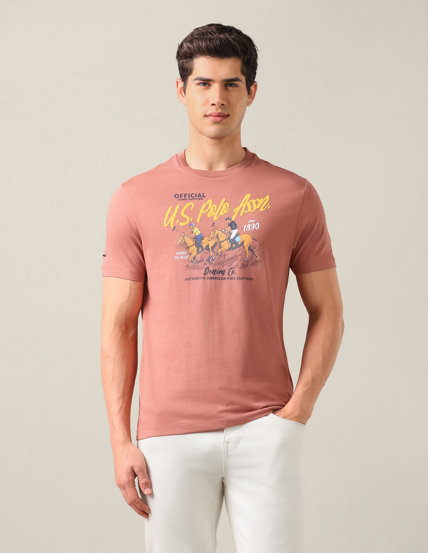 Graphic Brand Printed Slim Fit T-Shirt Orange - U.S. Polo Assn. India | Large