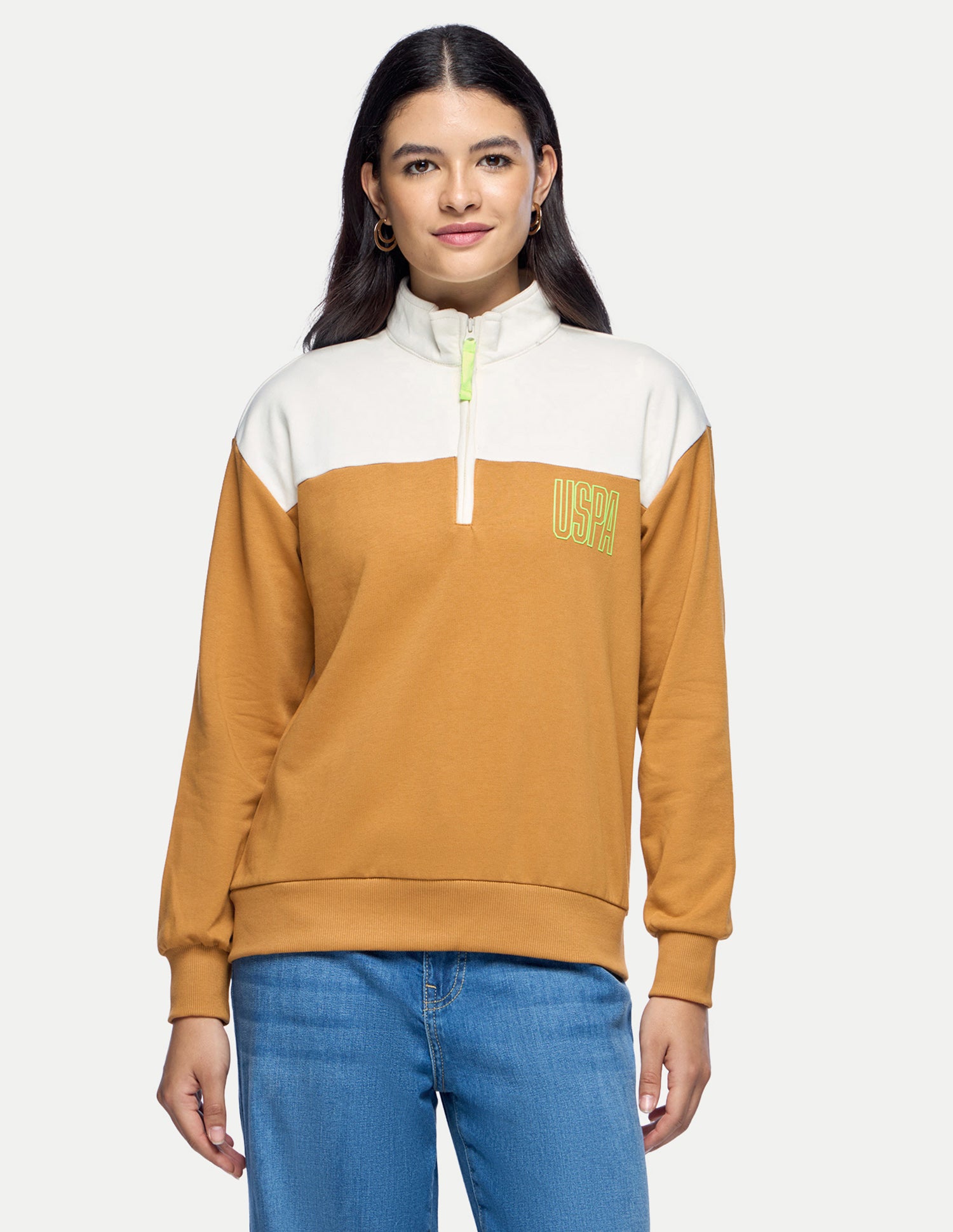 Colourblocked Regular Fit Sweatshirt Light Brown - U.S. Polo Assn. India | Large