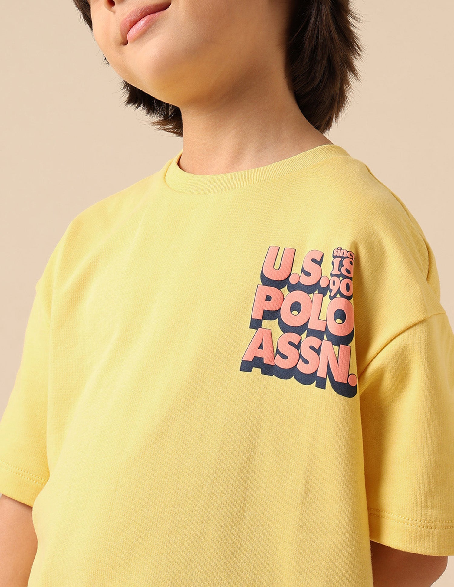 Boys Brand Printed Boxy Fit T Shirt Yellow - U.S. POLO ASSN. | Large