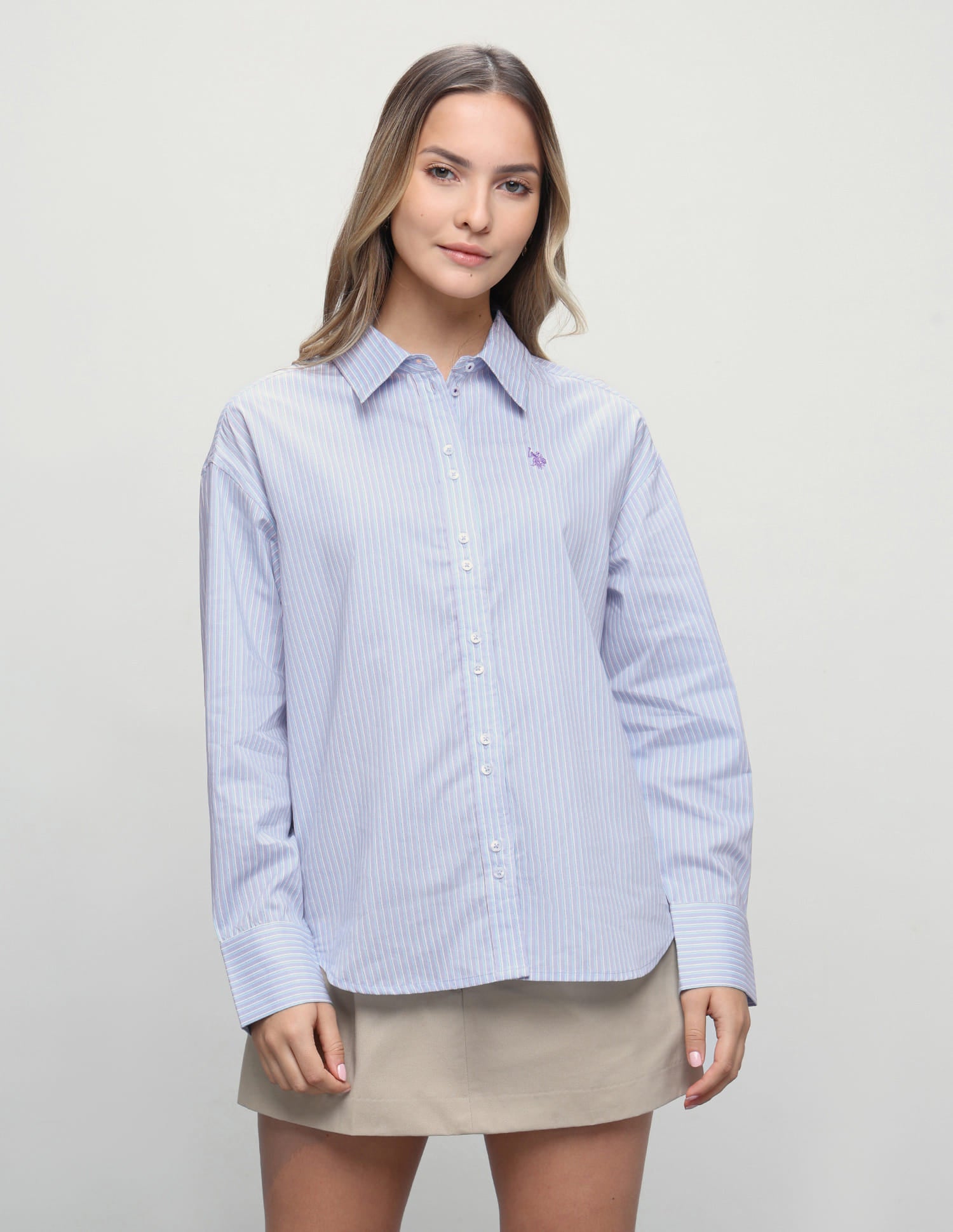 Vertical Striped Boyfriend Fit Shirt Purple - U.S. Polo Assn. India | Large