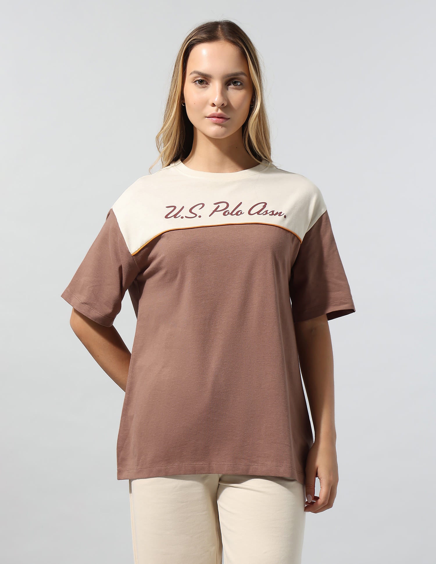 Colourblocked Relaxed T-Shirt Brown - U.S. Polo Assn. India | Large